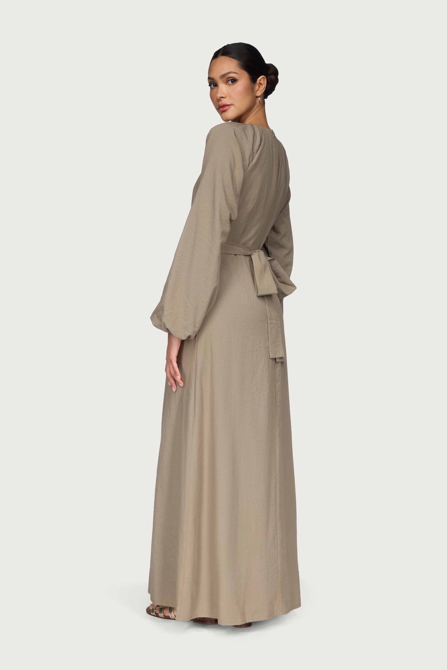 Cotton Blend Tie Back Maxi Dress - Sage