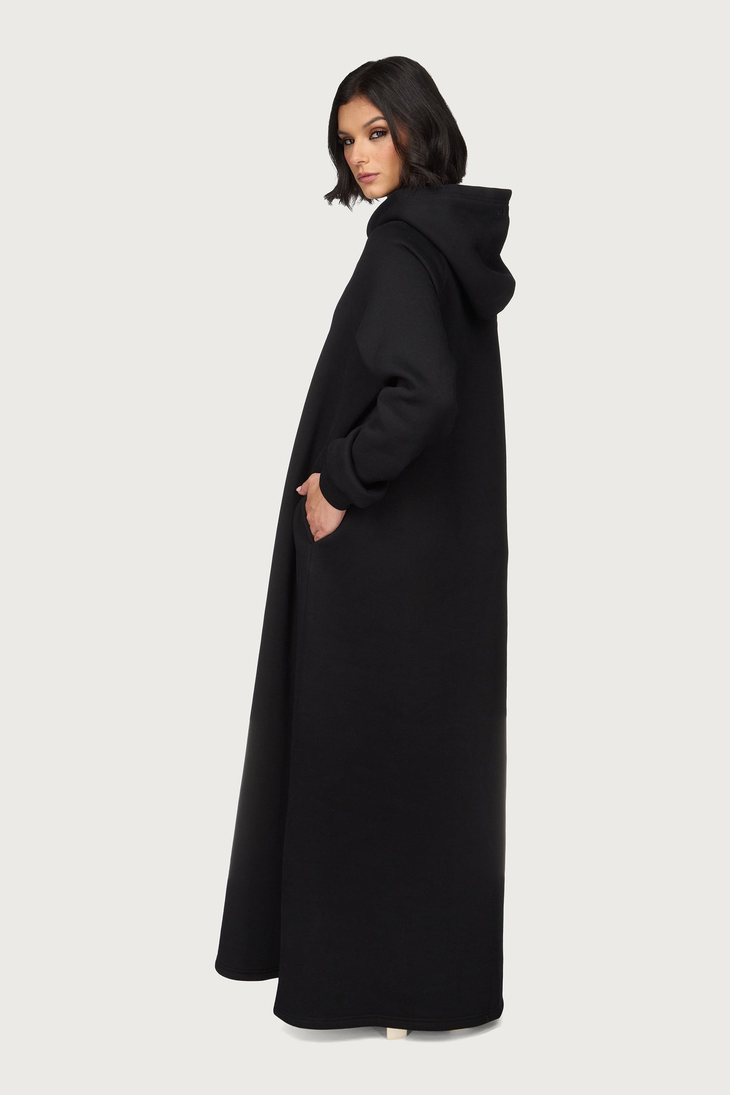 Cotton Hoodie Maxi Dress - Black