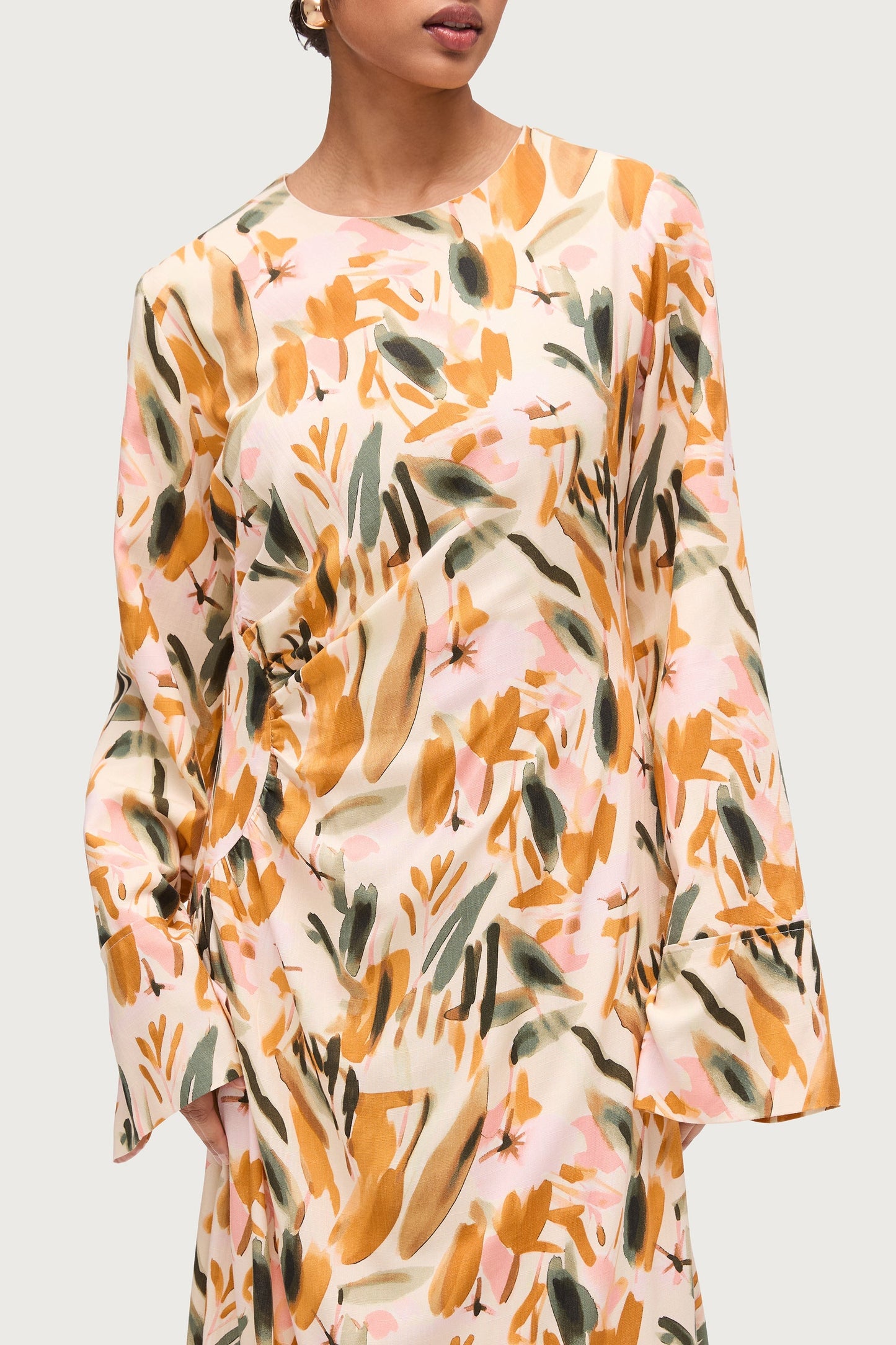 Cotton Linen Asymmetric Maxi Dress - Sunset Watercolor