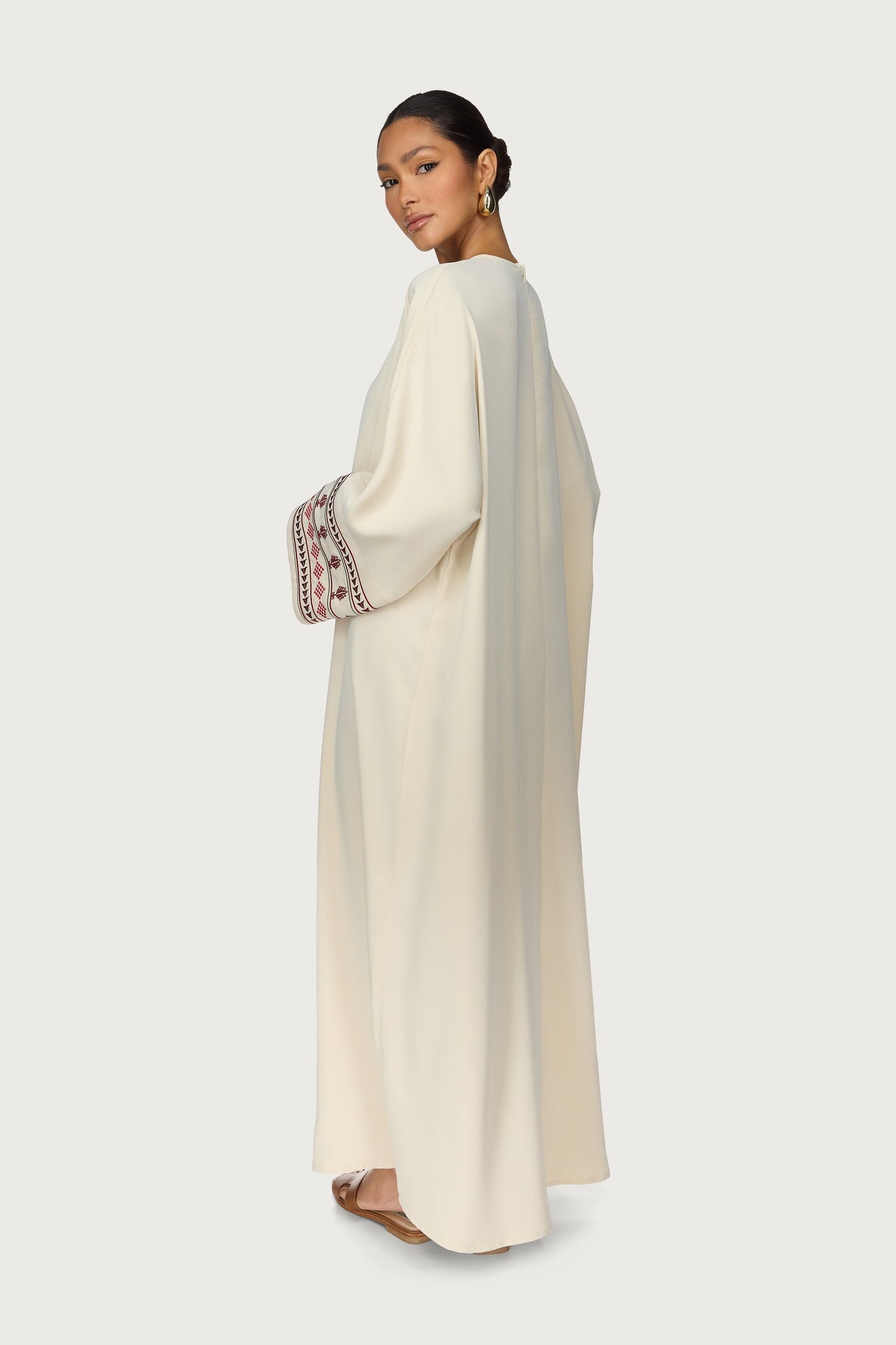 Embroidered Abaya Dress - Beige