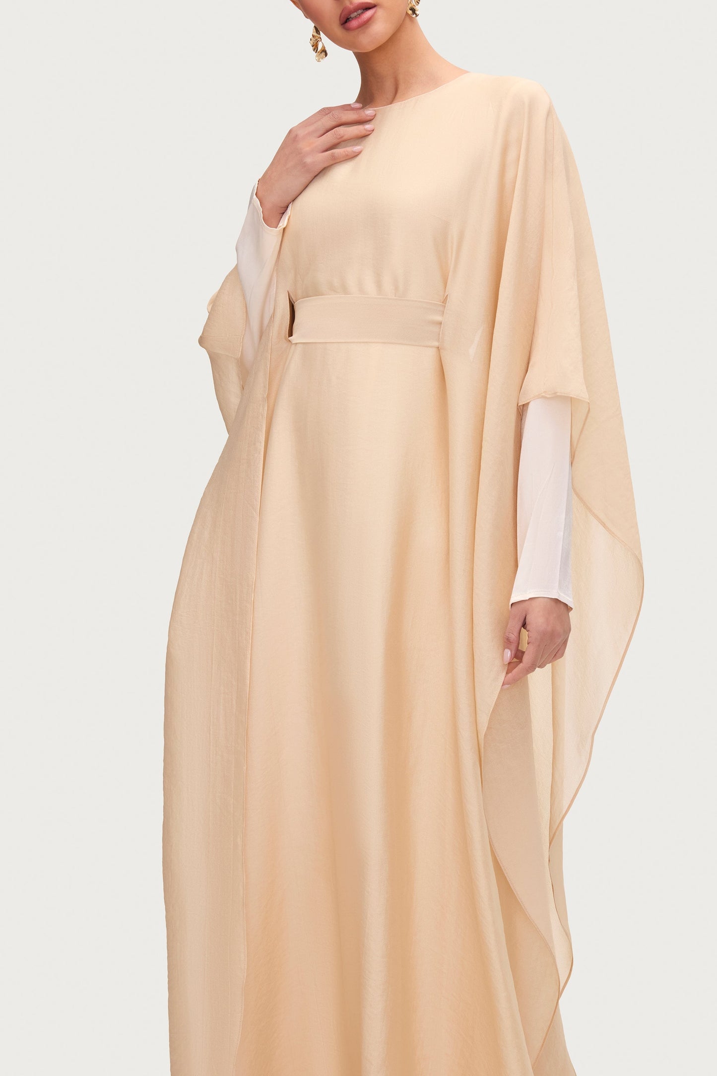 Ethereal Silk Tie Waist Maxi Dress - Champagne