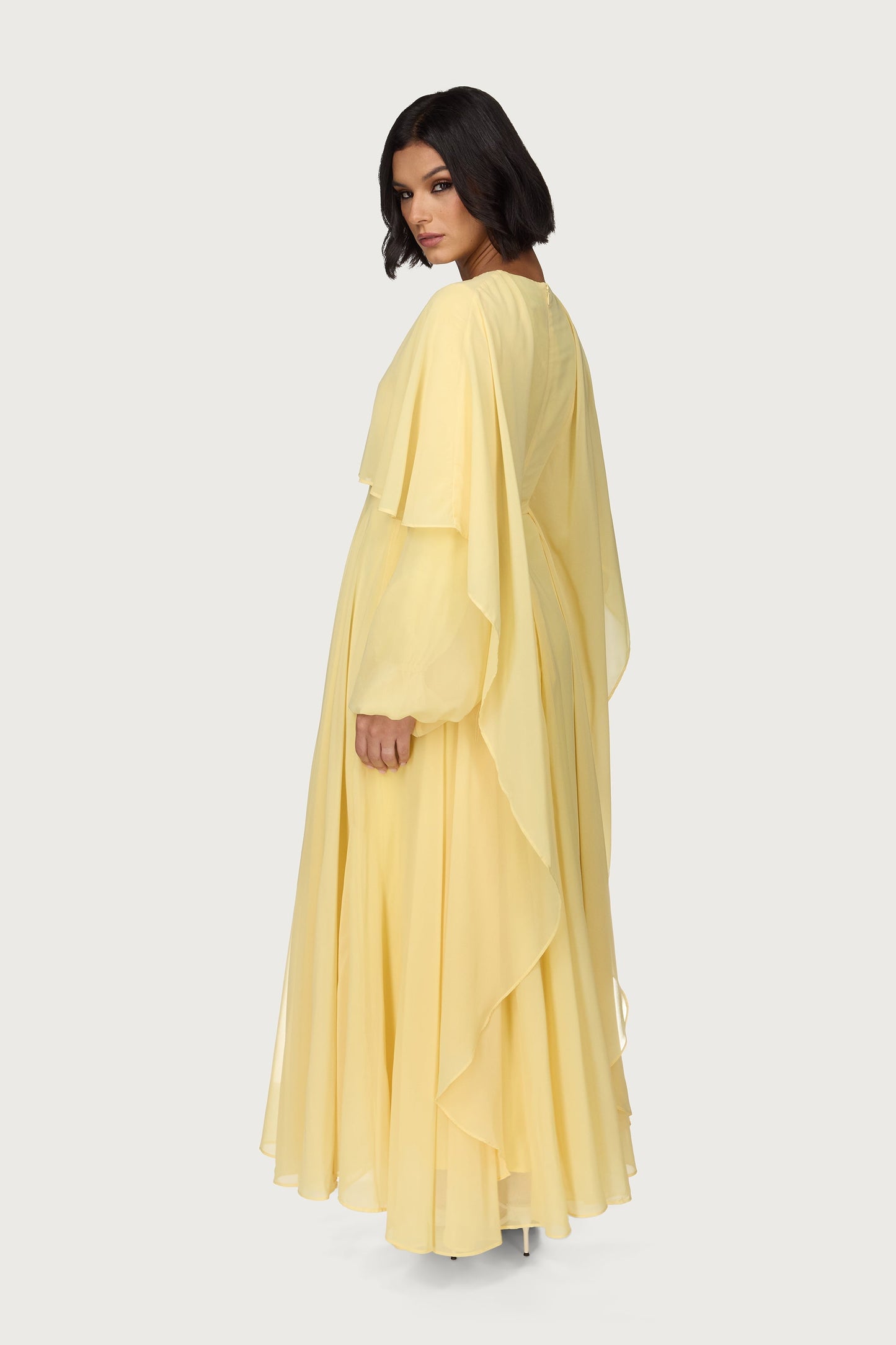 Falak Draped Chiffon Maxi Dress - Limon