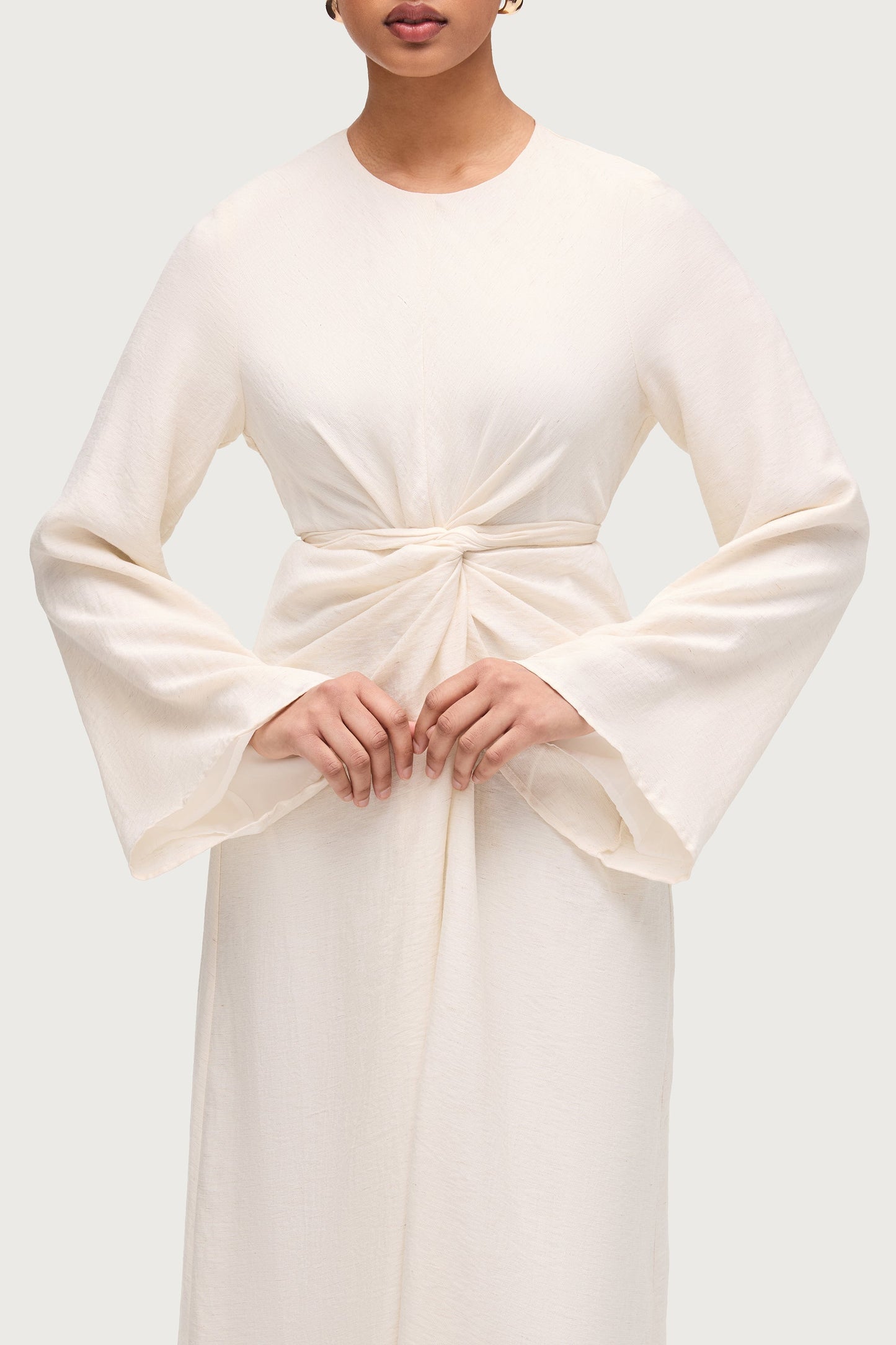 Linen Blend Tie Waist Maxi Dress - Ivory