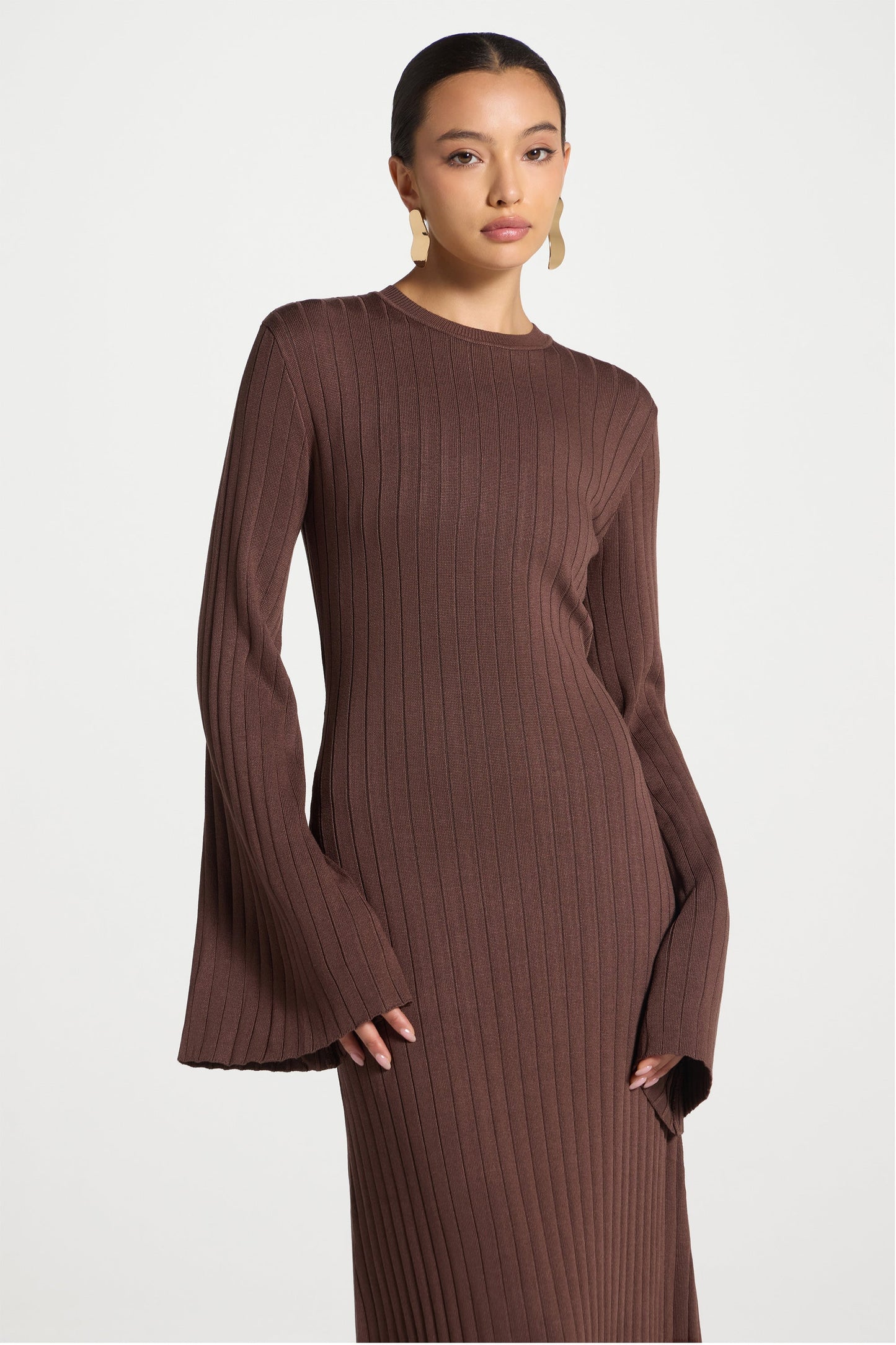 Ribbed Knit Maxi Dress - Qahwah