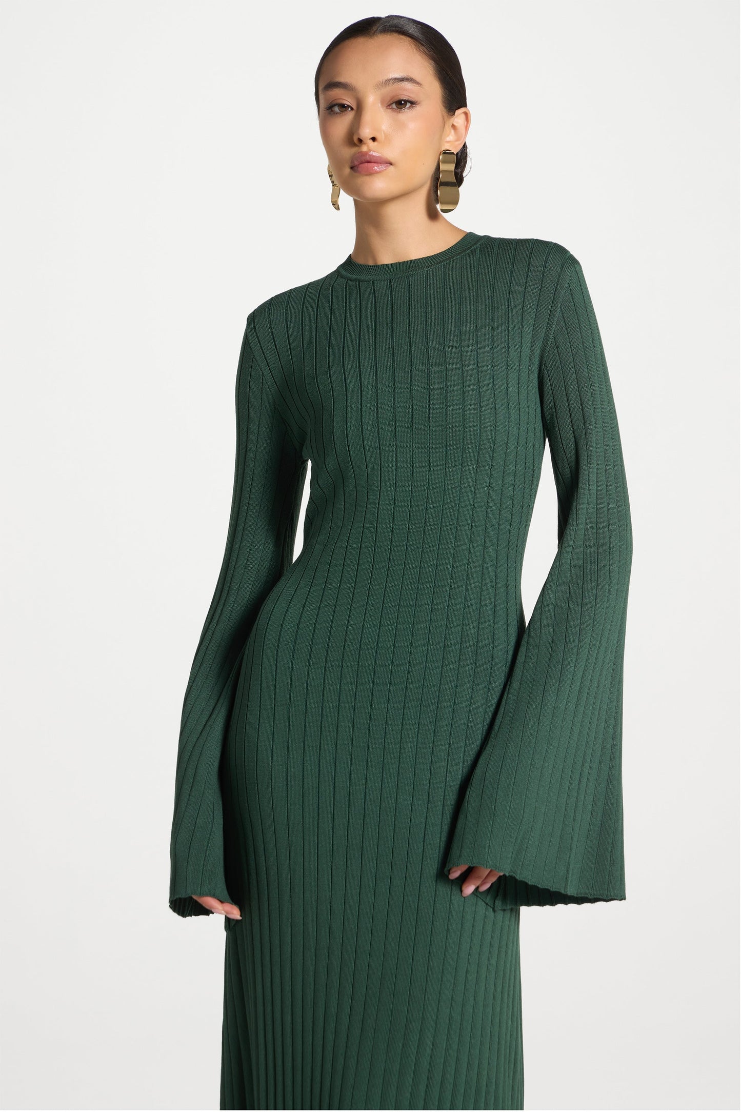 Ribbed Knit Maxi Dress - Forest Green