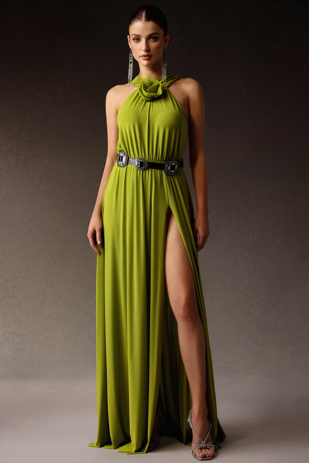 Naleza Sleeveless Flowers Slit Maxi Dress	