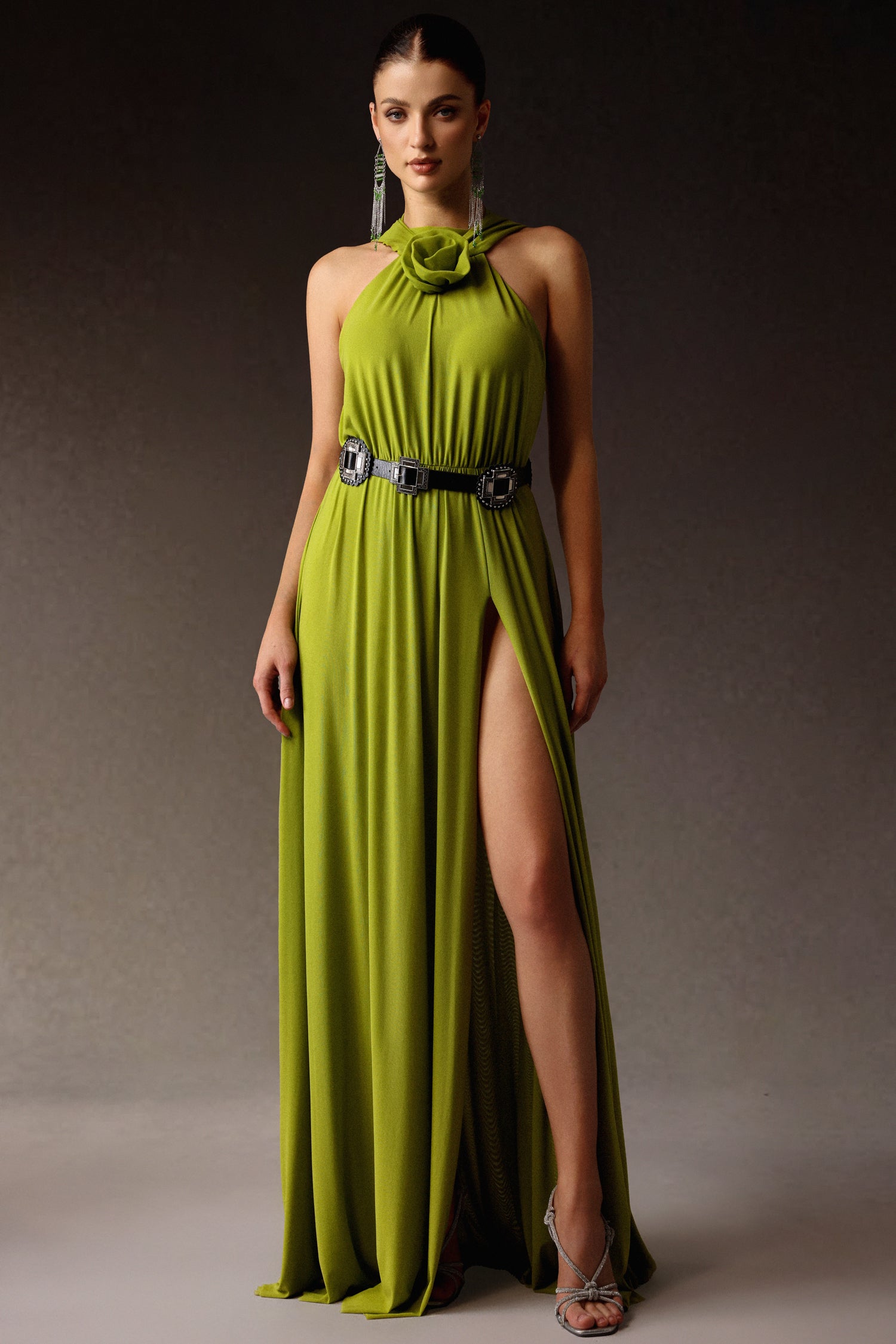 Naleza Sleeveless Flowers Slit Maxi Dress	