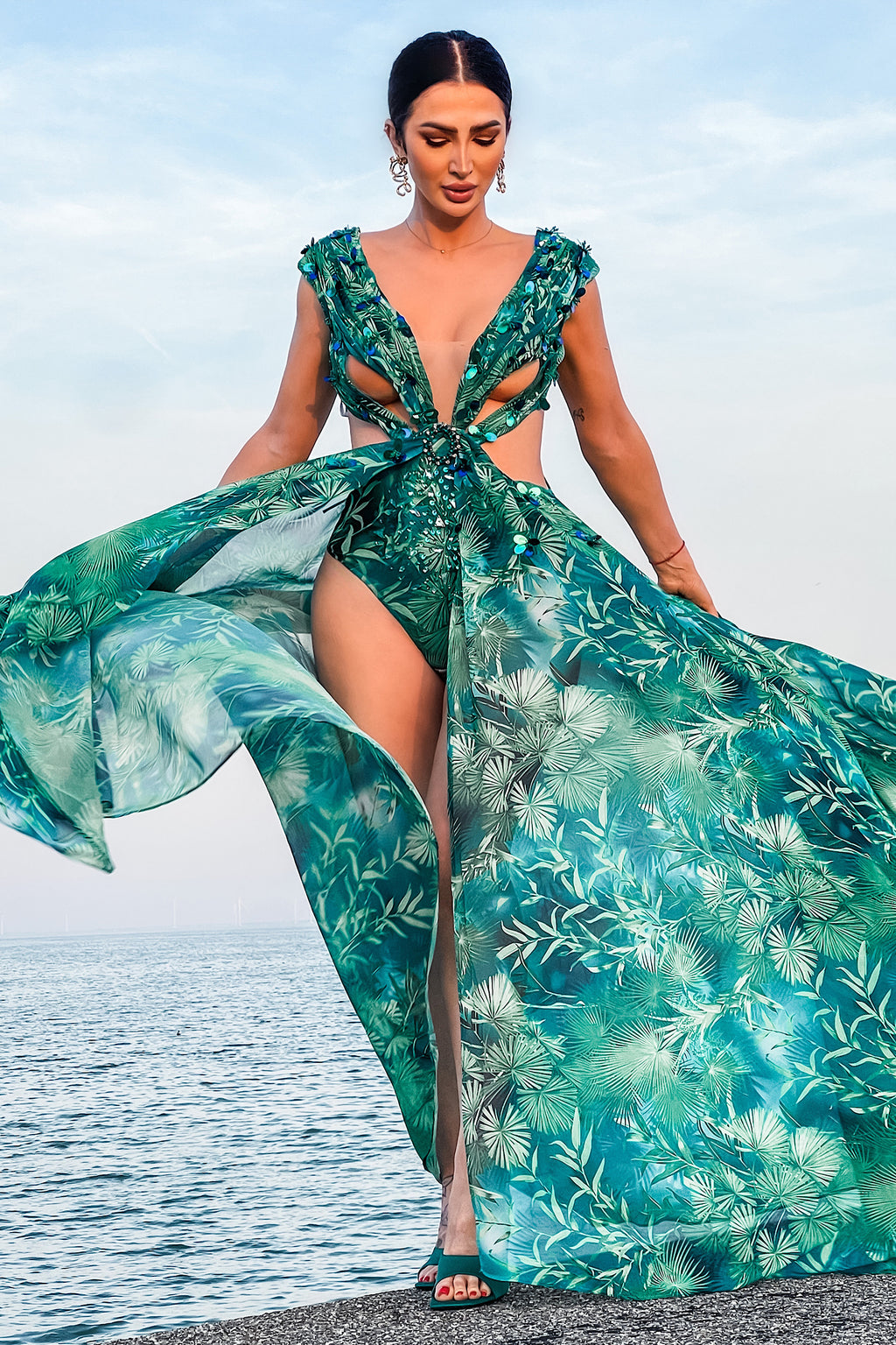 Yoland Printed Embellished Maxi Dress	