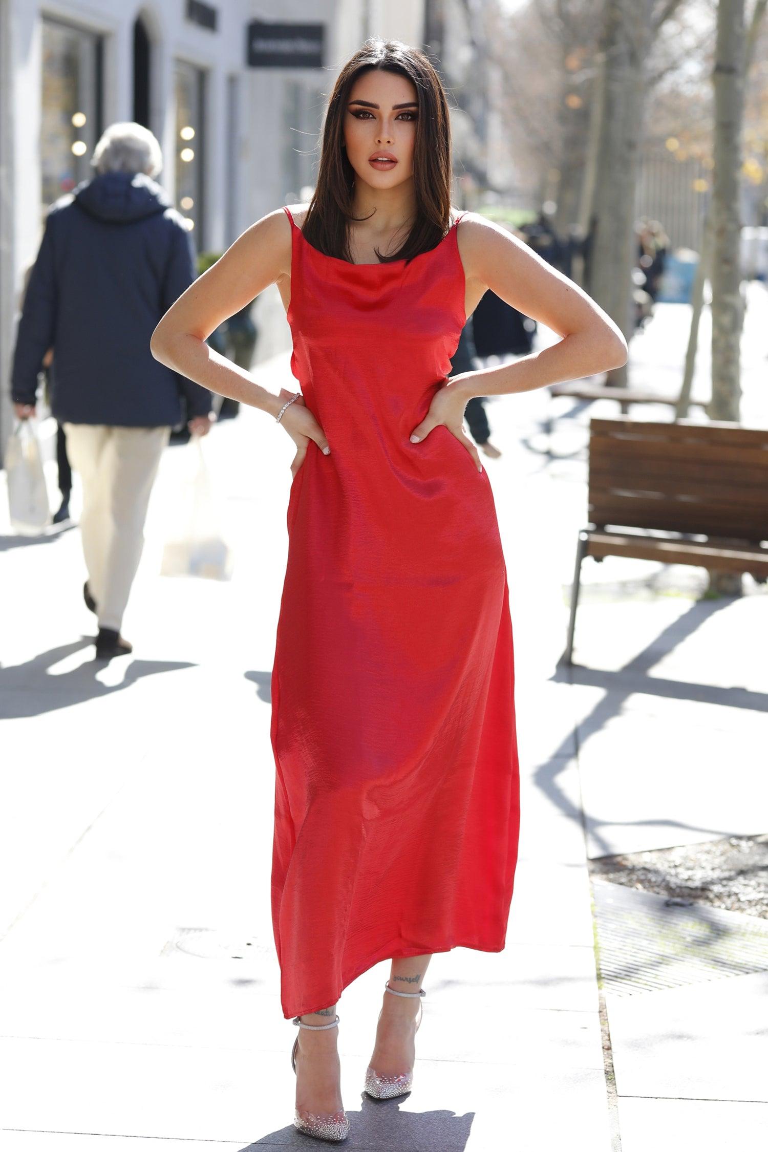 Strap Drape Satin Maxi Dress - Wine