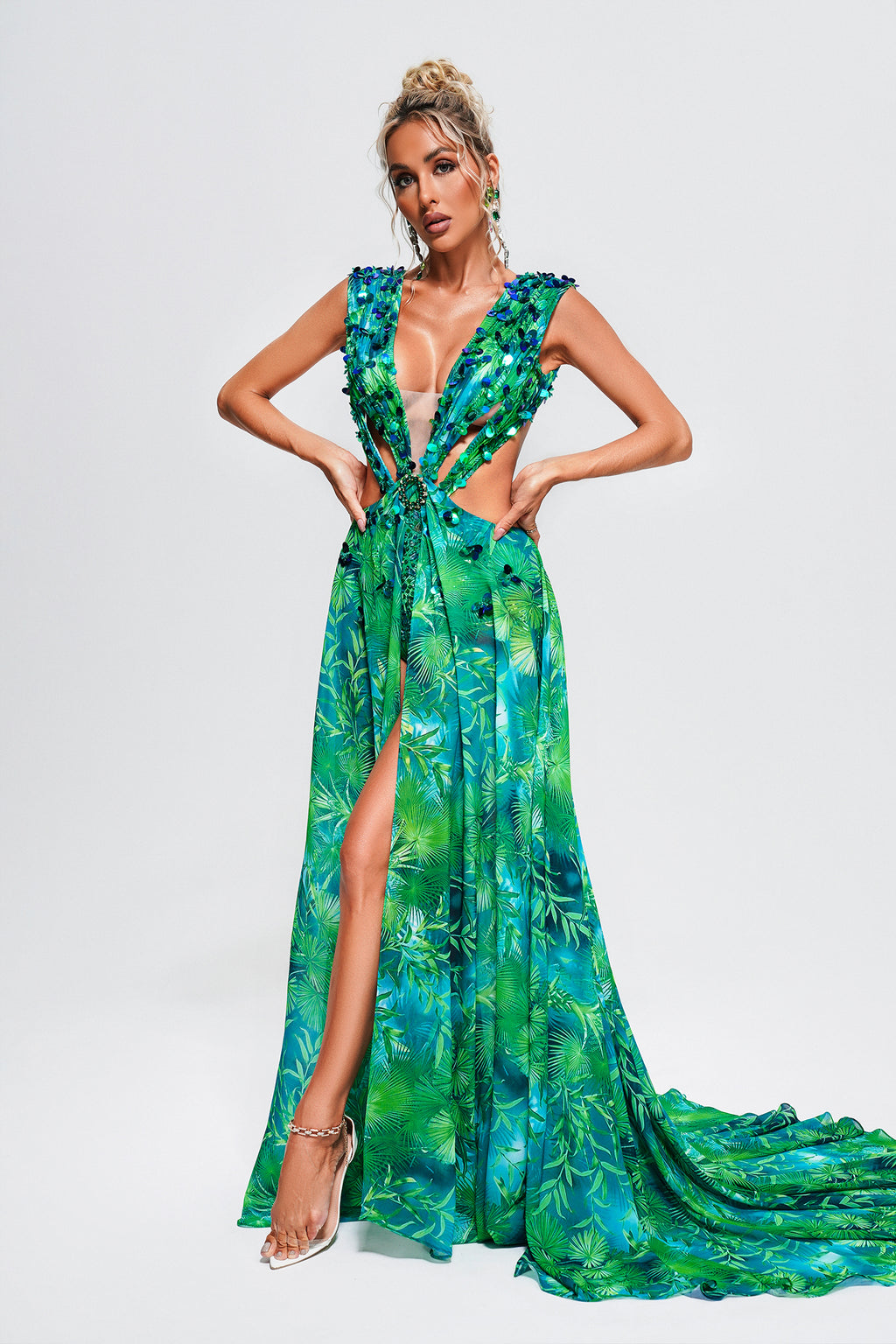 Yoland Printed Embellished Maxi Dress	
