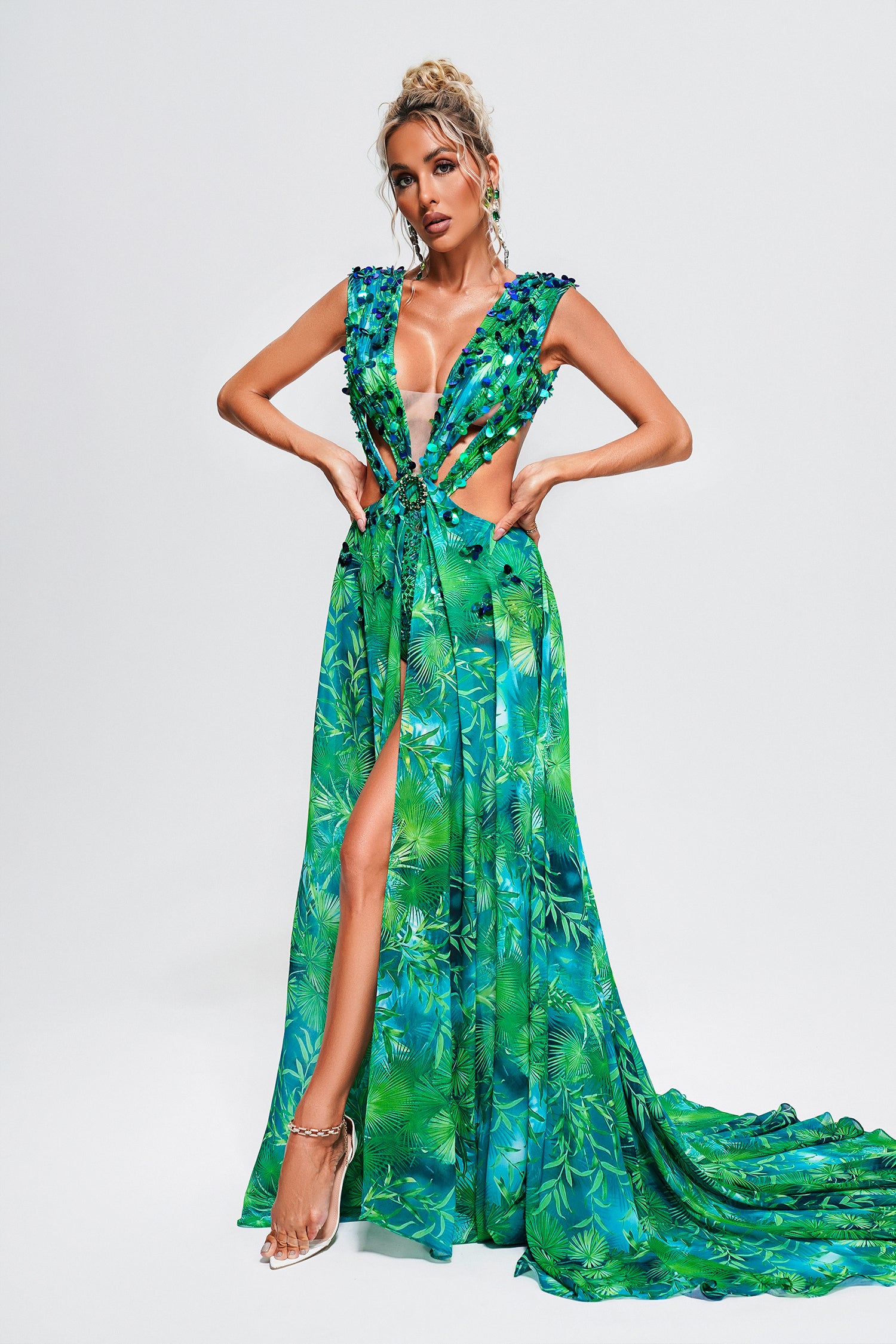 Yoland Printed Embellished Maxi Dress	