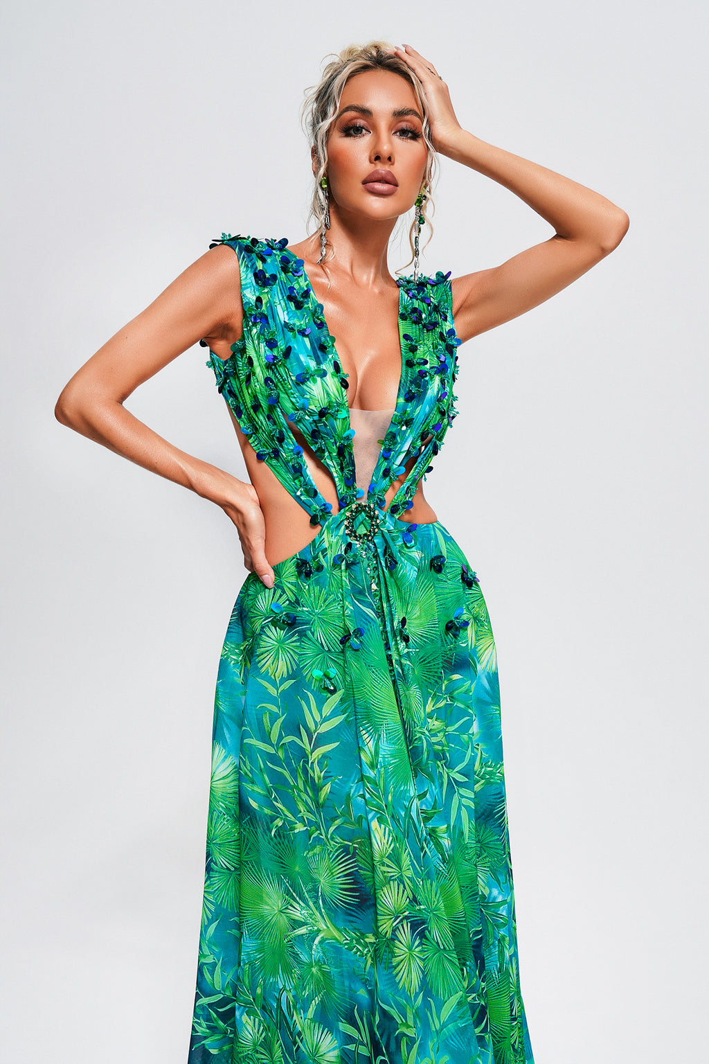 Yoland Printed Embellished Maxi Dress	