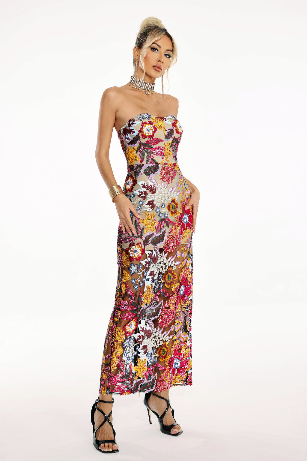 Satu Floral Glitter Maxi Dress	