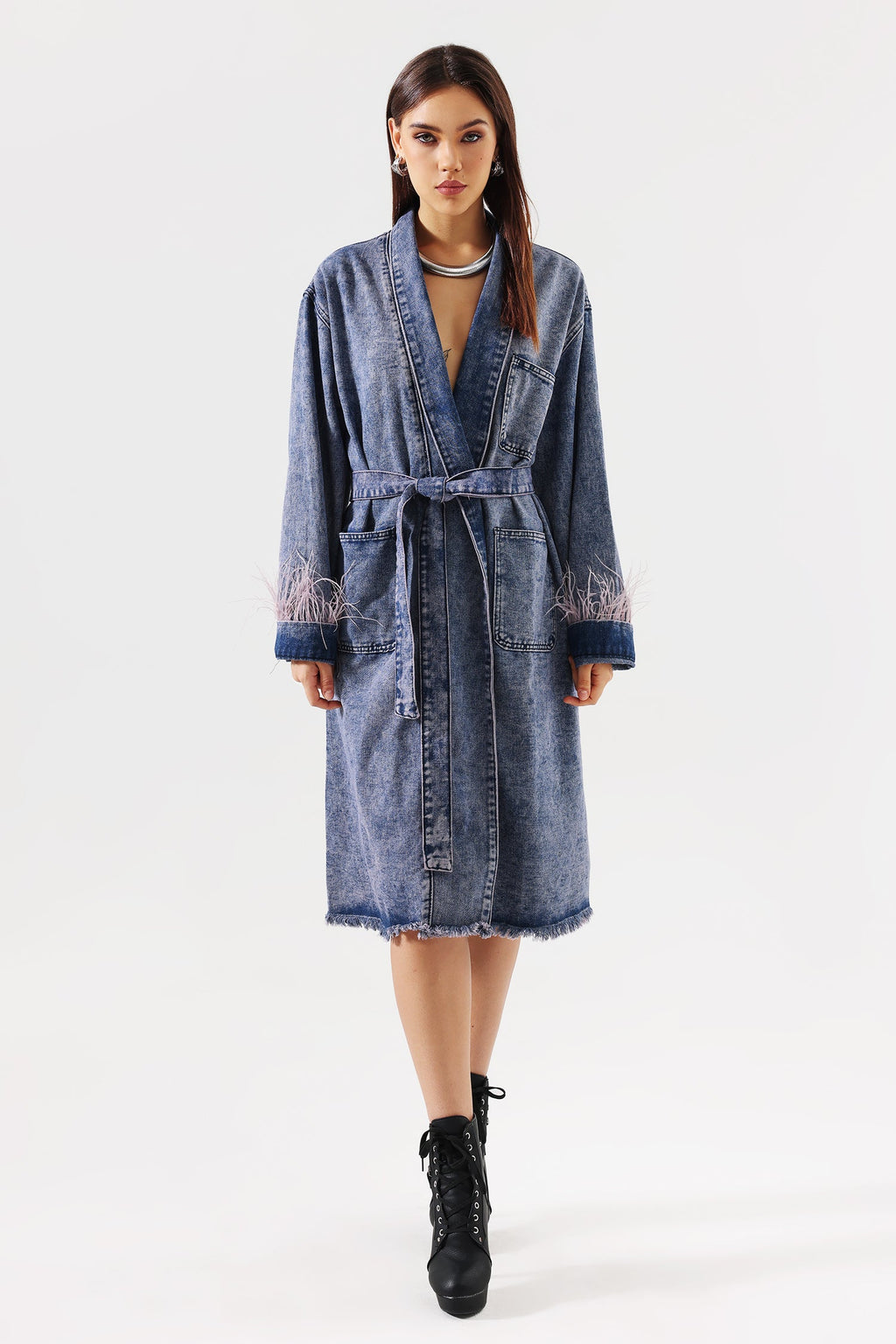 Lavender Feather Denim Coat	