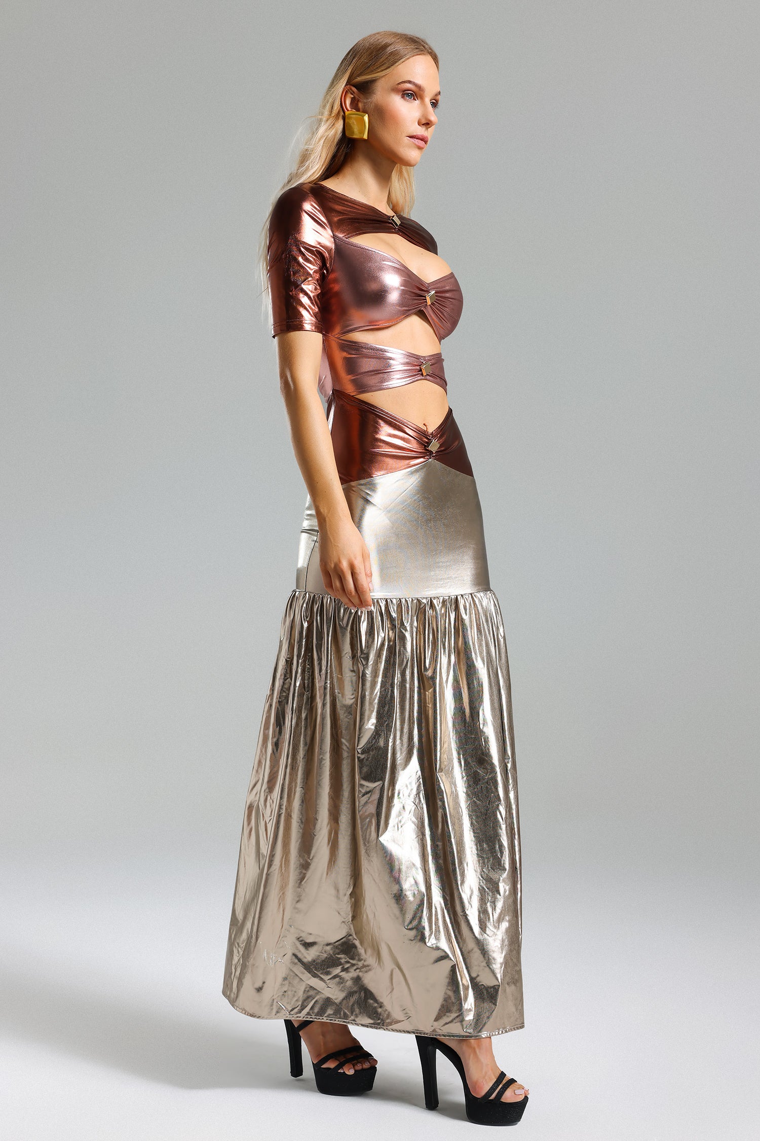 Kaci Metallic Cut Out Maxi Dress	