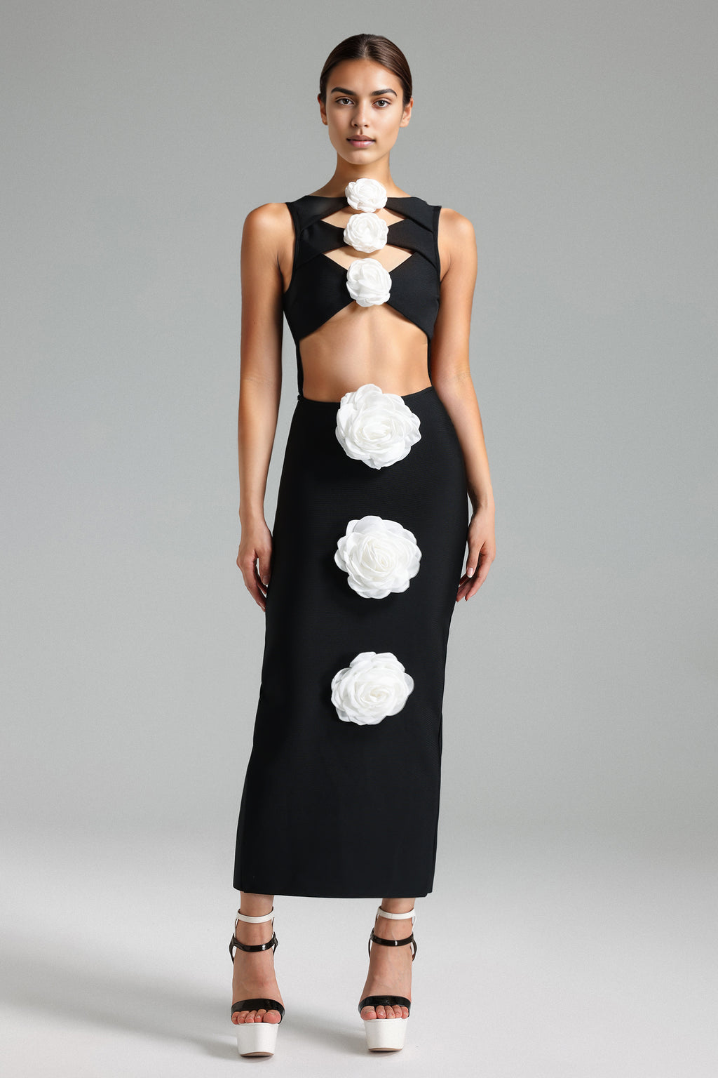 Ginny Cut Out Flowers Midi Dress	