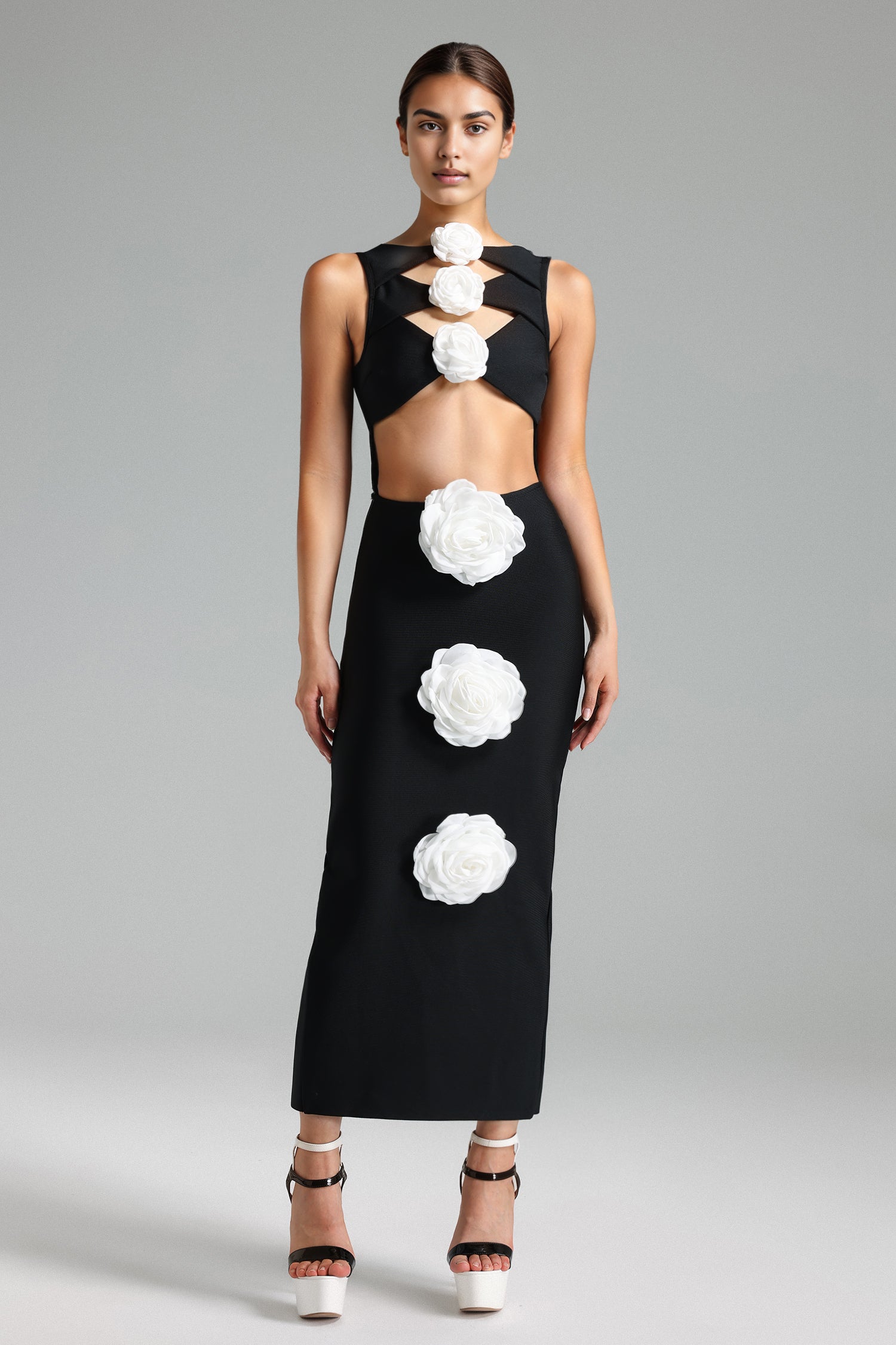 Ginny Cut Out Flowers Midi Dress	
