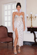Mylie Strapless Diamonate Feather Midi Dress	