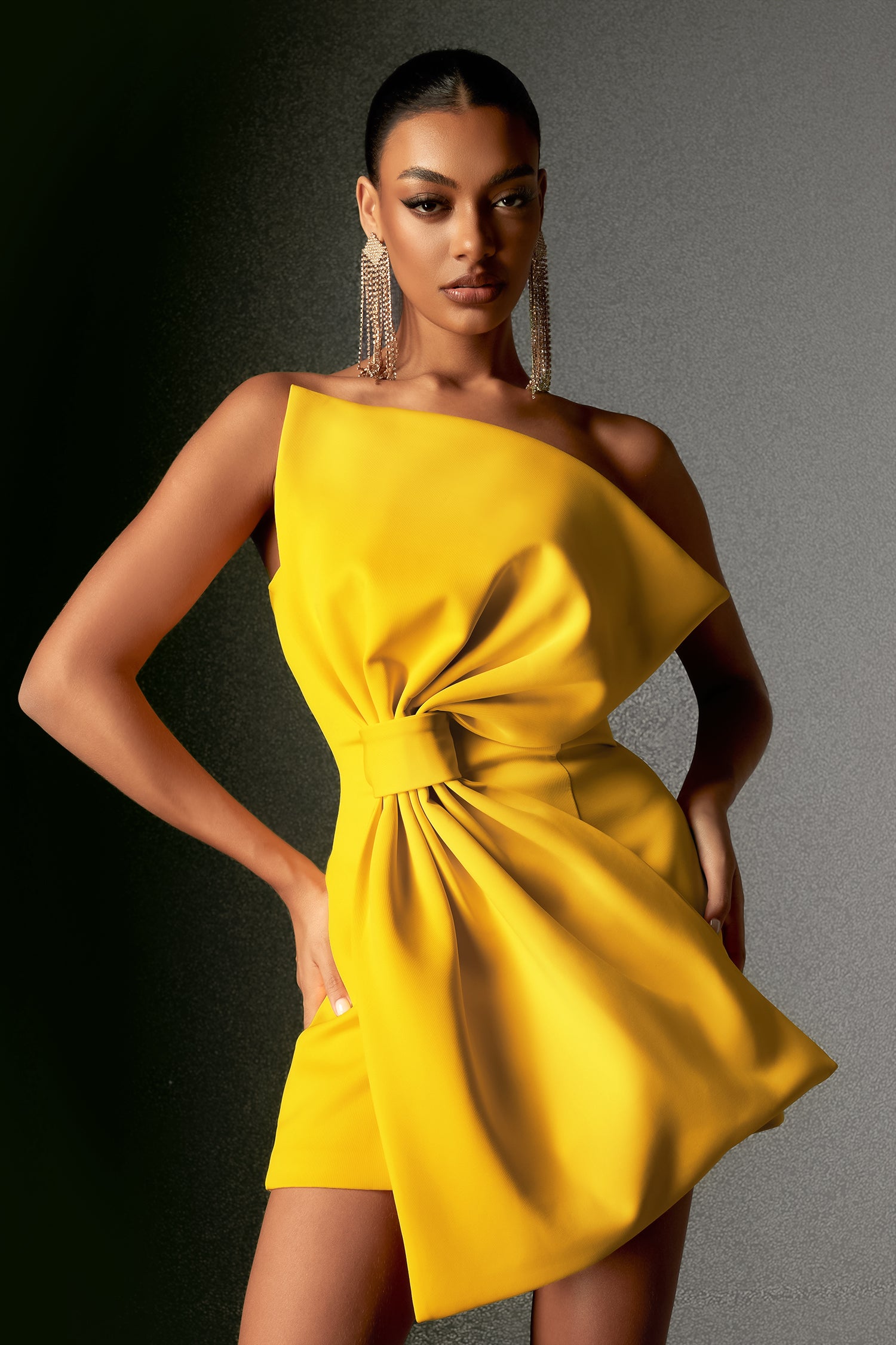 Majrela Bowknot Strapless Mini Dress - Yellow	