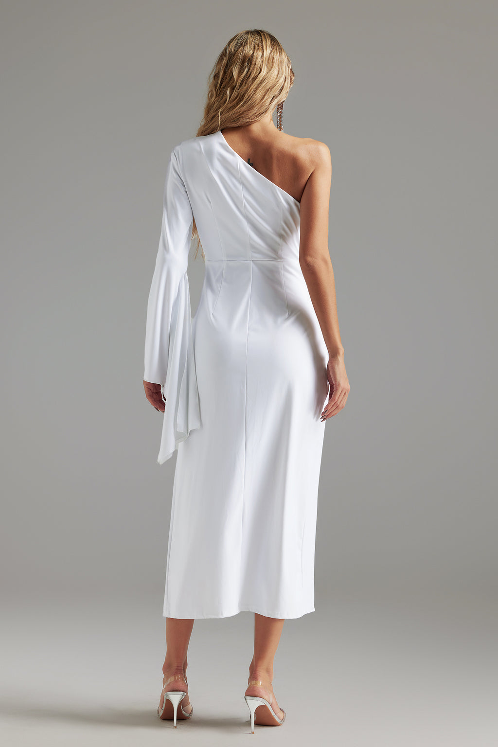 Adela One Shoulder Cut Out Slit Midi Dress	