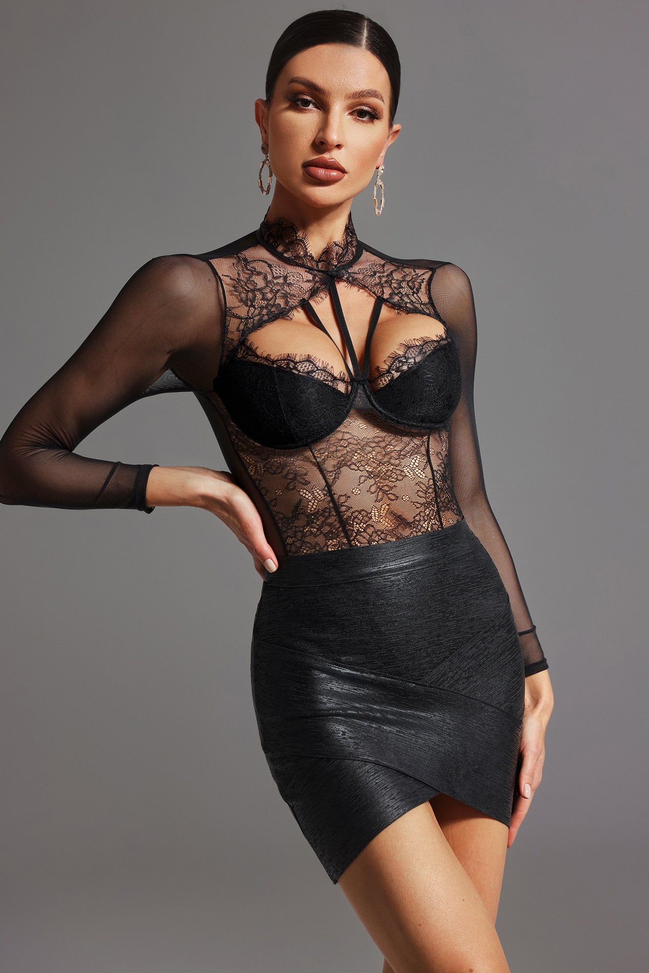 Hatsie Lace Long Sleeve Jumpsuit	