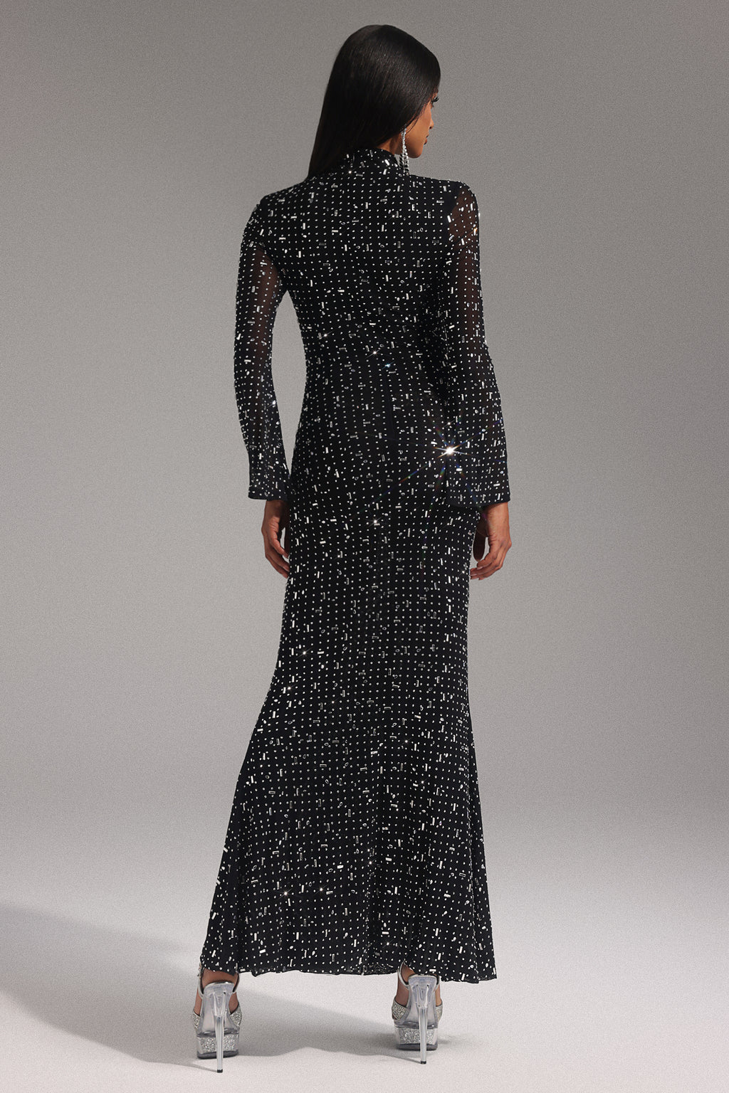 Eurien Choker Long Sleeve Diamond Maxi Dress	