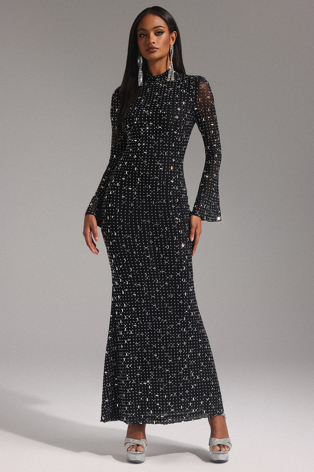 Eurien Choker Long Sleeve Diamond Maxi Dress	