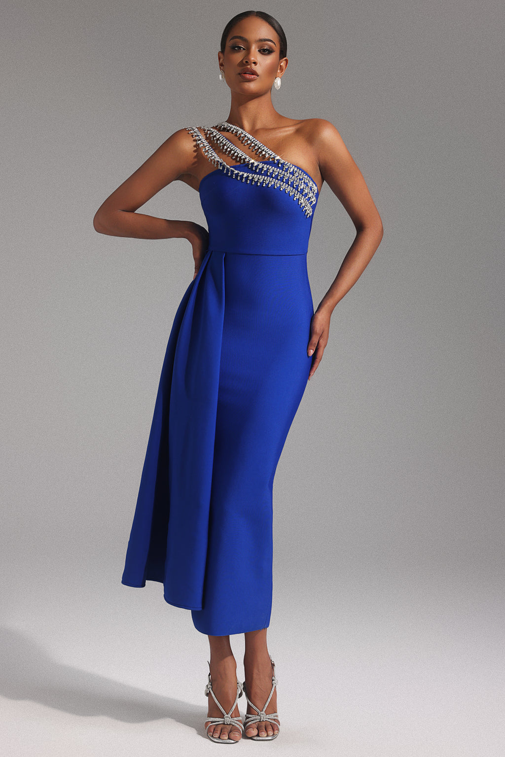 Marcella One Shoulder Diamond Bandage Maxi Dress	