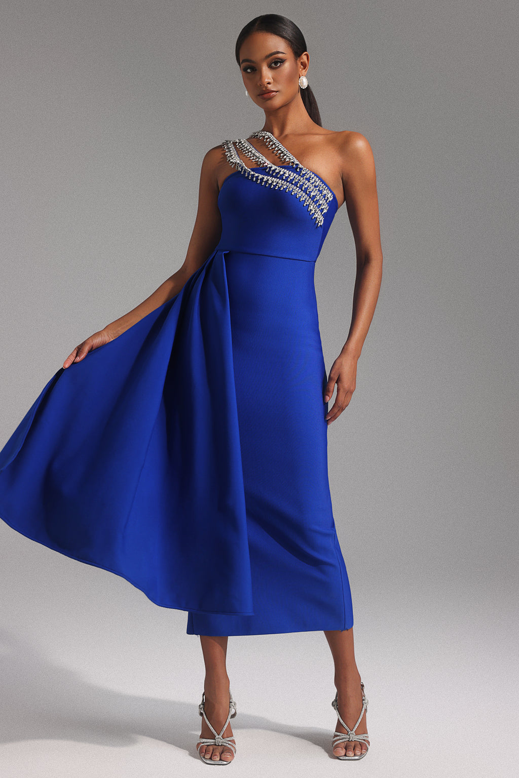 Marcella One Shoulder Diamond Bandage Maxi Dress	