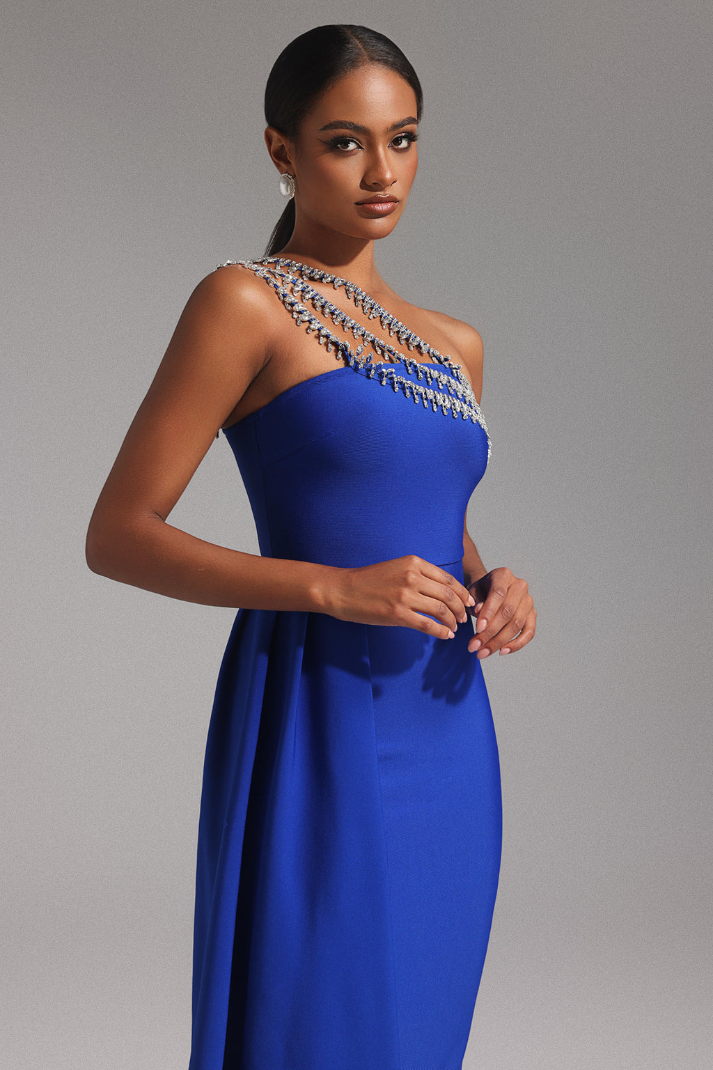 Marcella One Shoulder Diamond Bandage Maxi Dress	