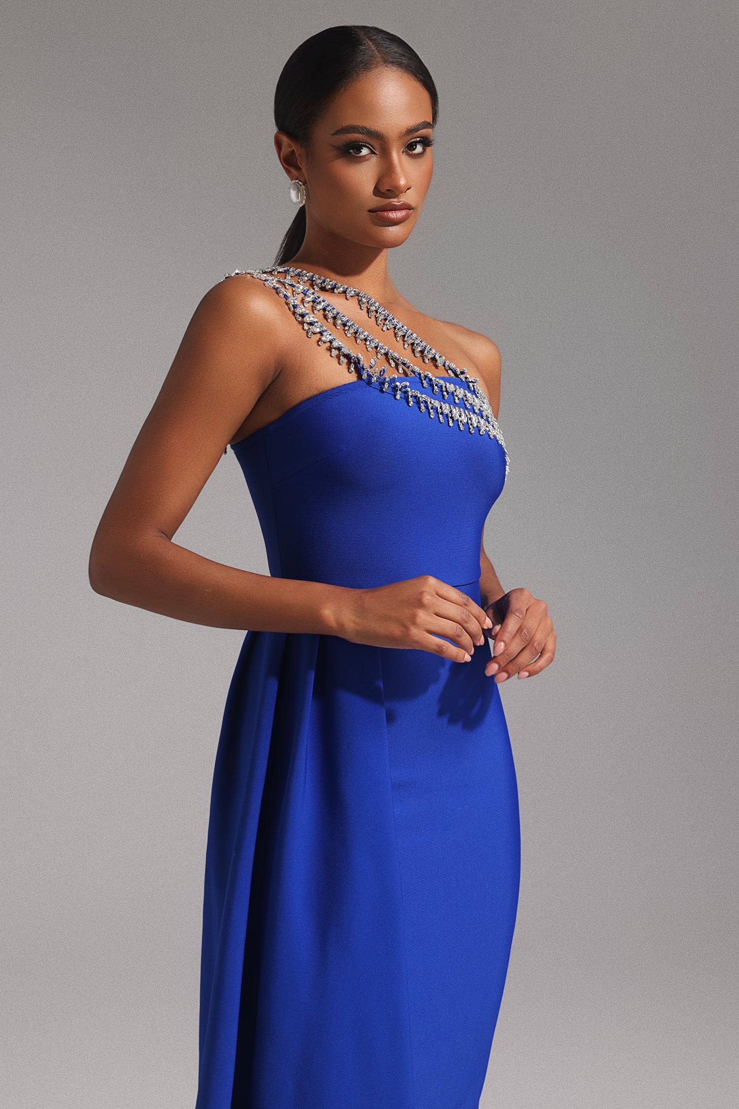 Marcella One Shoulder Diamond Bandage Maxi Dress	