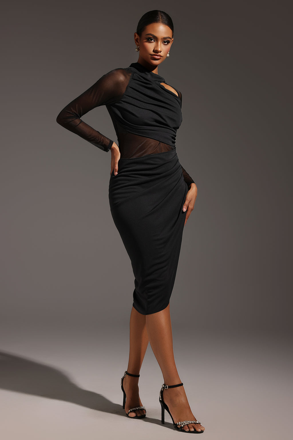 Piala Long Sleeve Hollow Out Midi Dress	