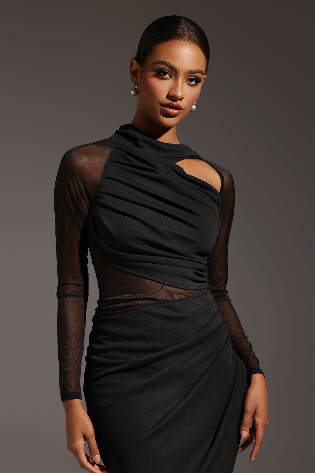 Piala Long Sleeve Hollow Out Midi Dress	