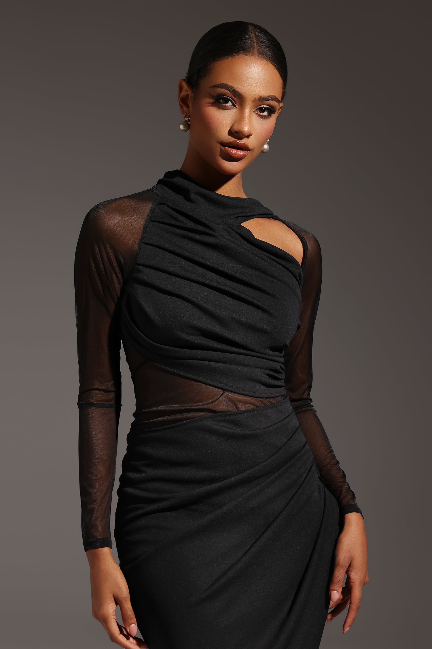 Piala Long Sleeve Hollow Out Midi Dress	