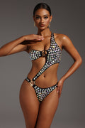 Siayh One Shoulder Hollow Out Diamond Mini Swimwear	