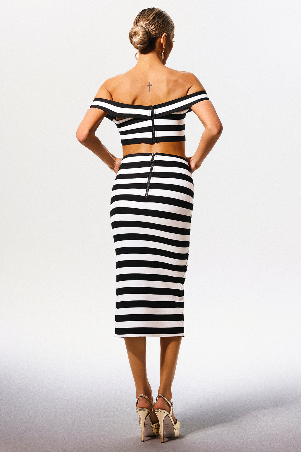 Martha Off-the-Shoulder Hollow Out Slit Bandage Midi Two-Piece Set	
