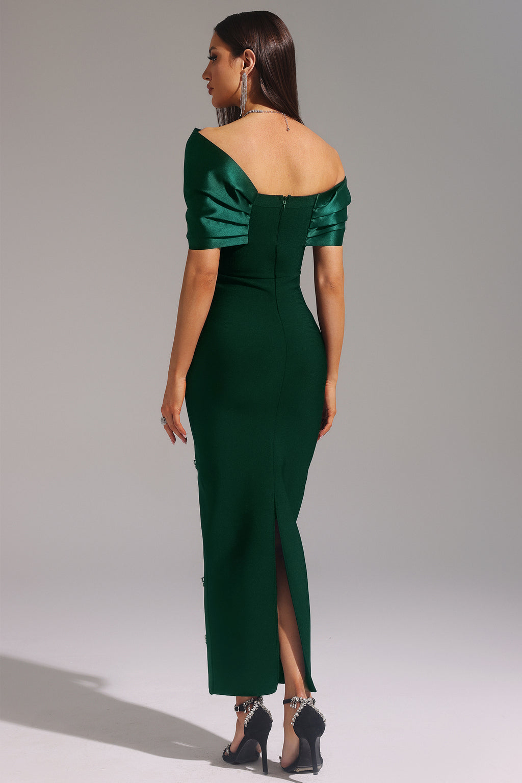 Palez Sleeveless One Shoulder Diamond Bow Bandage Maxi Dress	