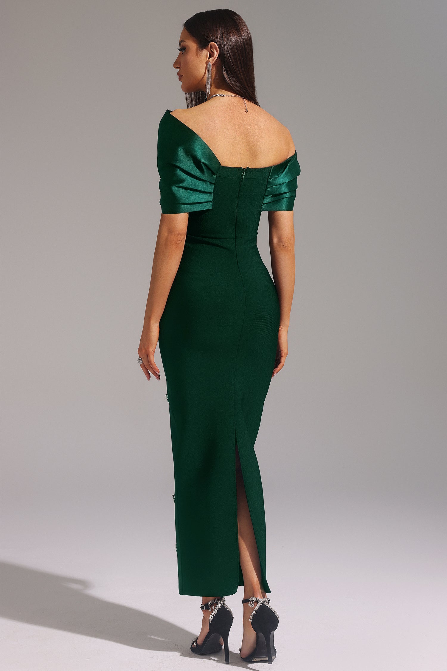 Palez Sleeveless One Shoulder Diamond Bow Bandage Maxi Dress	