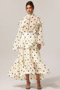 Rode Dot Printed Folds Long Sleeves Top And Skirt Two-Piece Set	