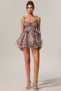 Hester Sleeveless V-Neck Lacing Flounce Mini Dress	