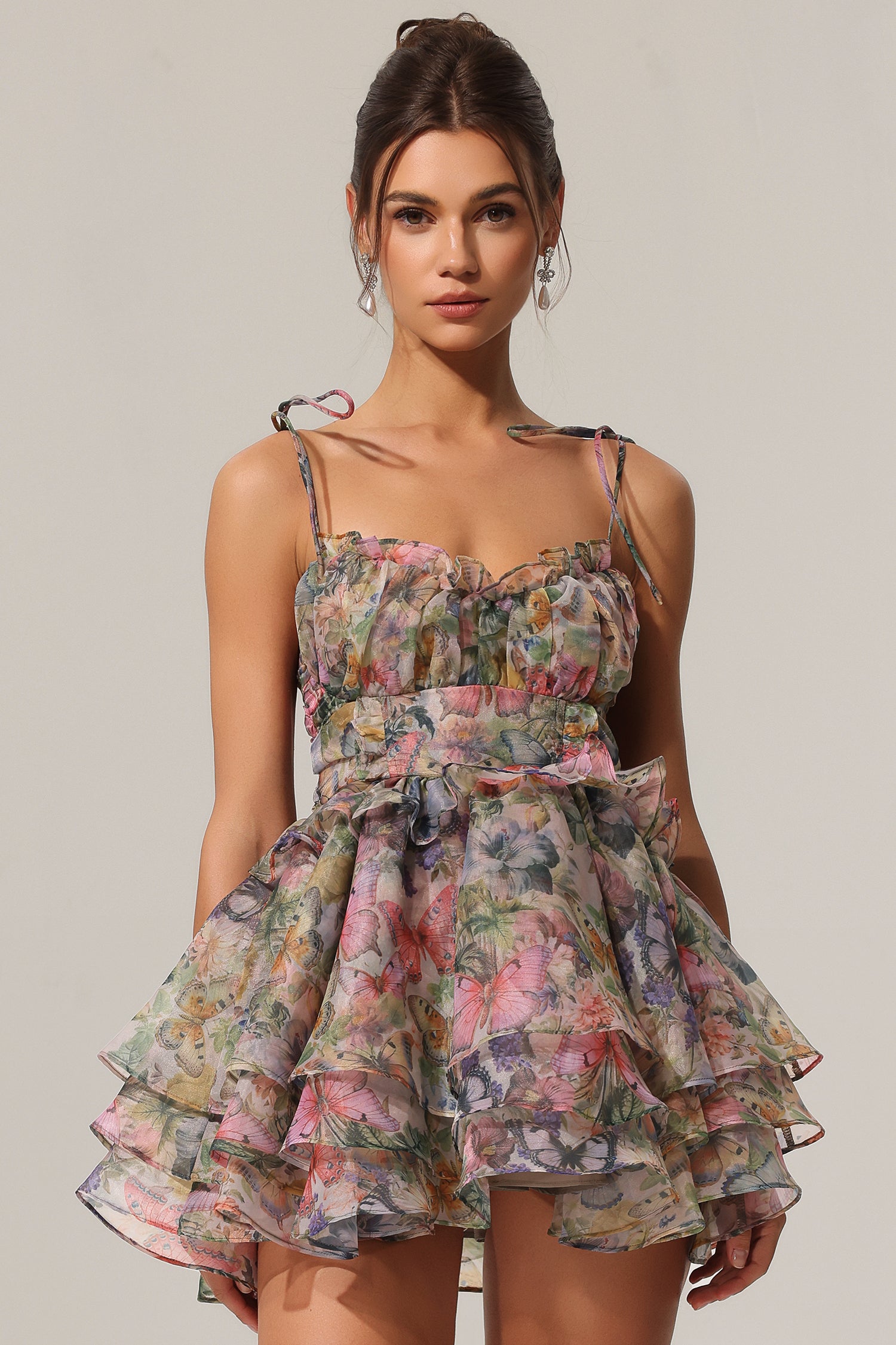 Hester Sleeveless V-Neck Lacing Flounce Mini Dress	