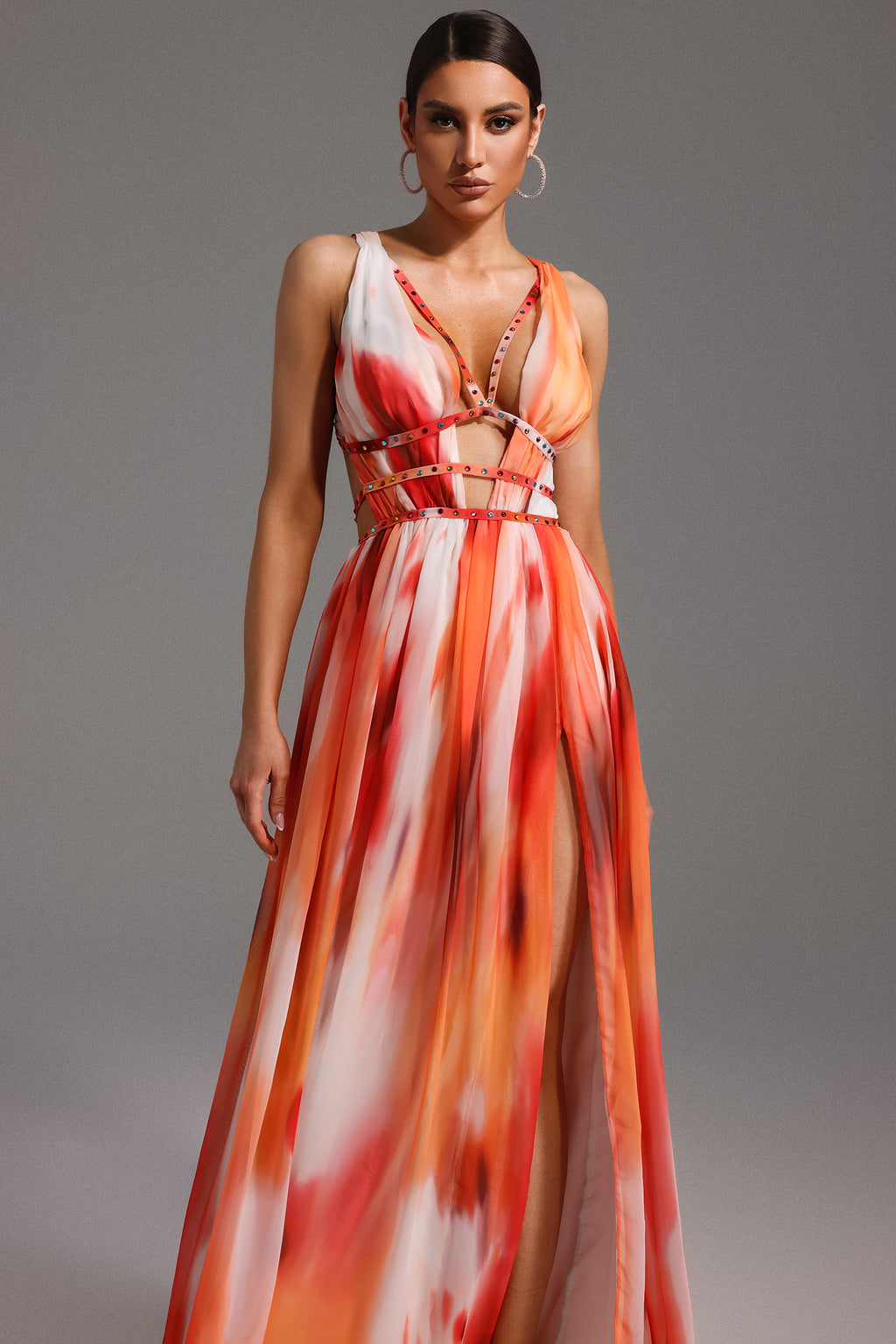Ierra Sleeveless V-Neck Diamond Maxi Dress	