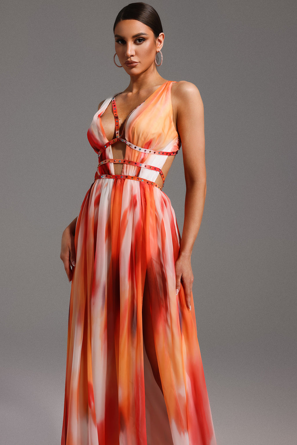 Ierra Sleeveless V-Neck Diamond Maxi Dress	