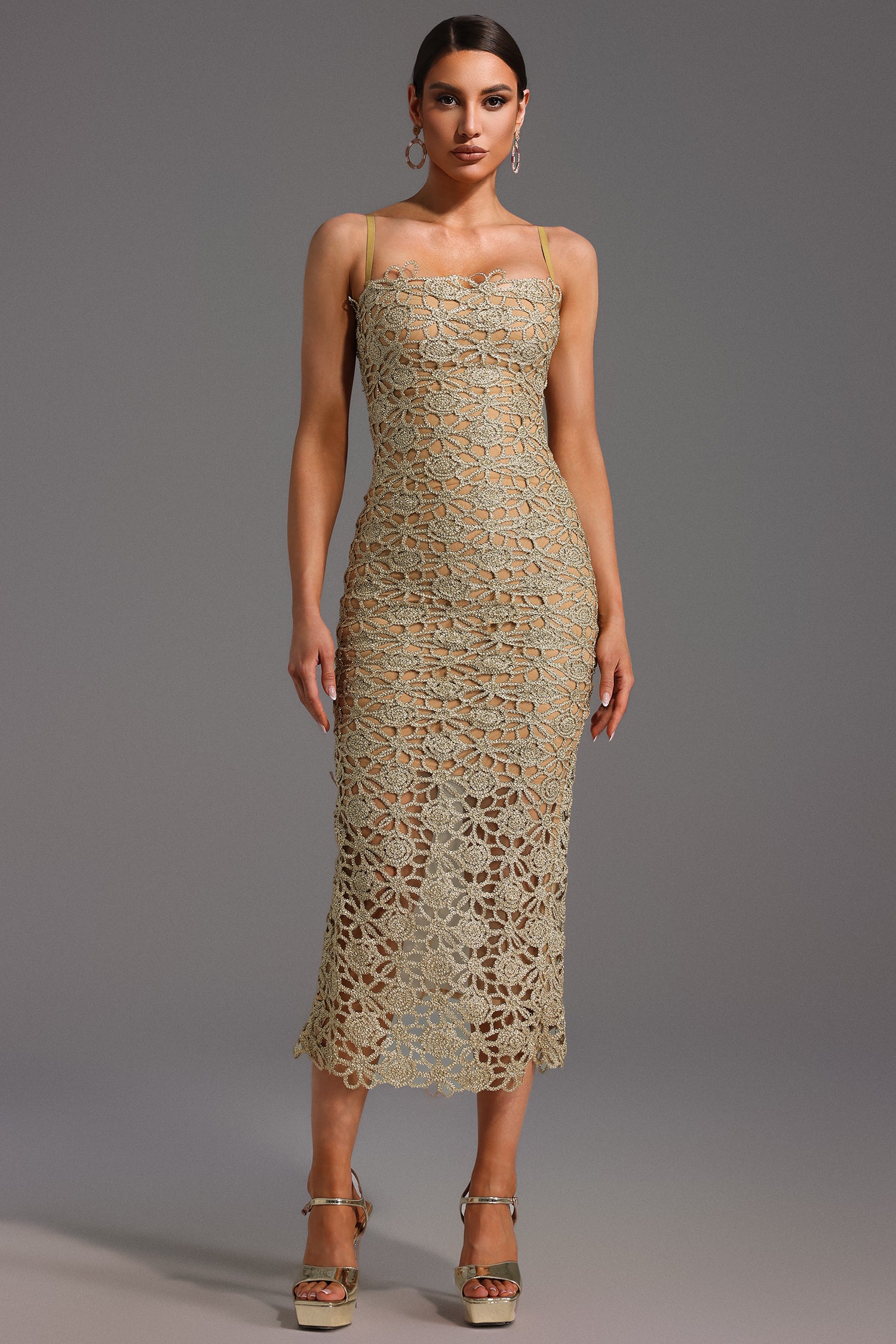 Lelia Sleeveless Hollow Out Slit Midi Dress	