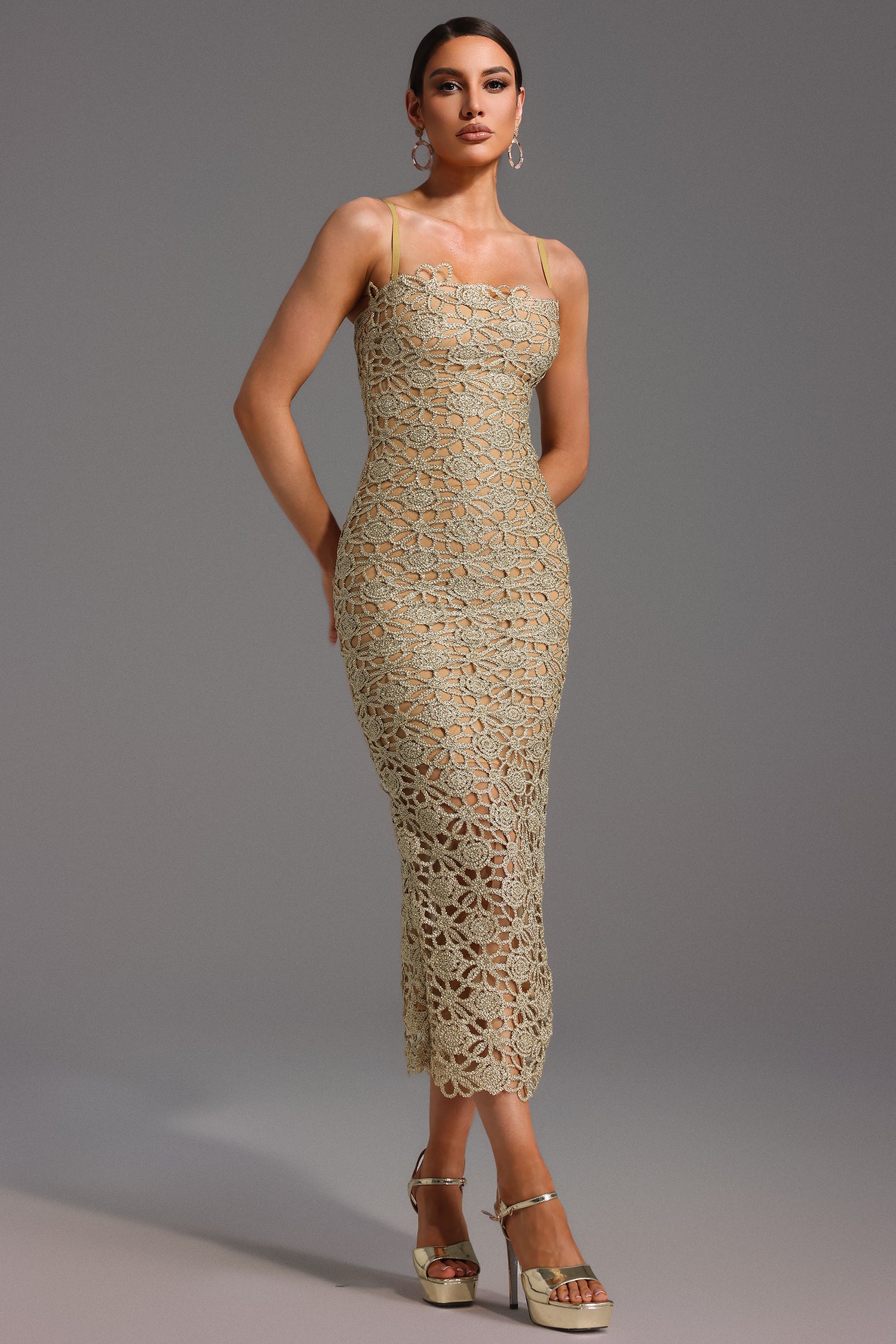 Lelia Sleeveless Hollow Out Slit Midi Dress	