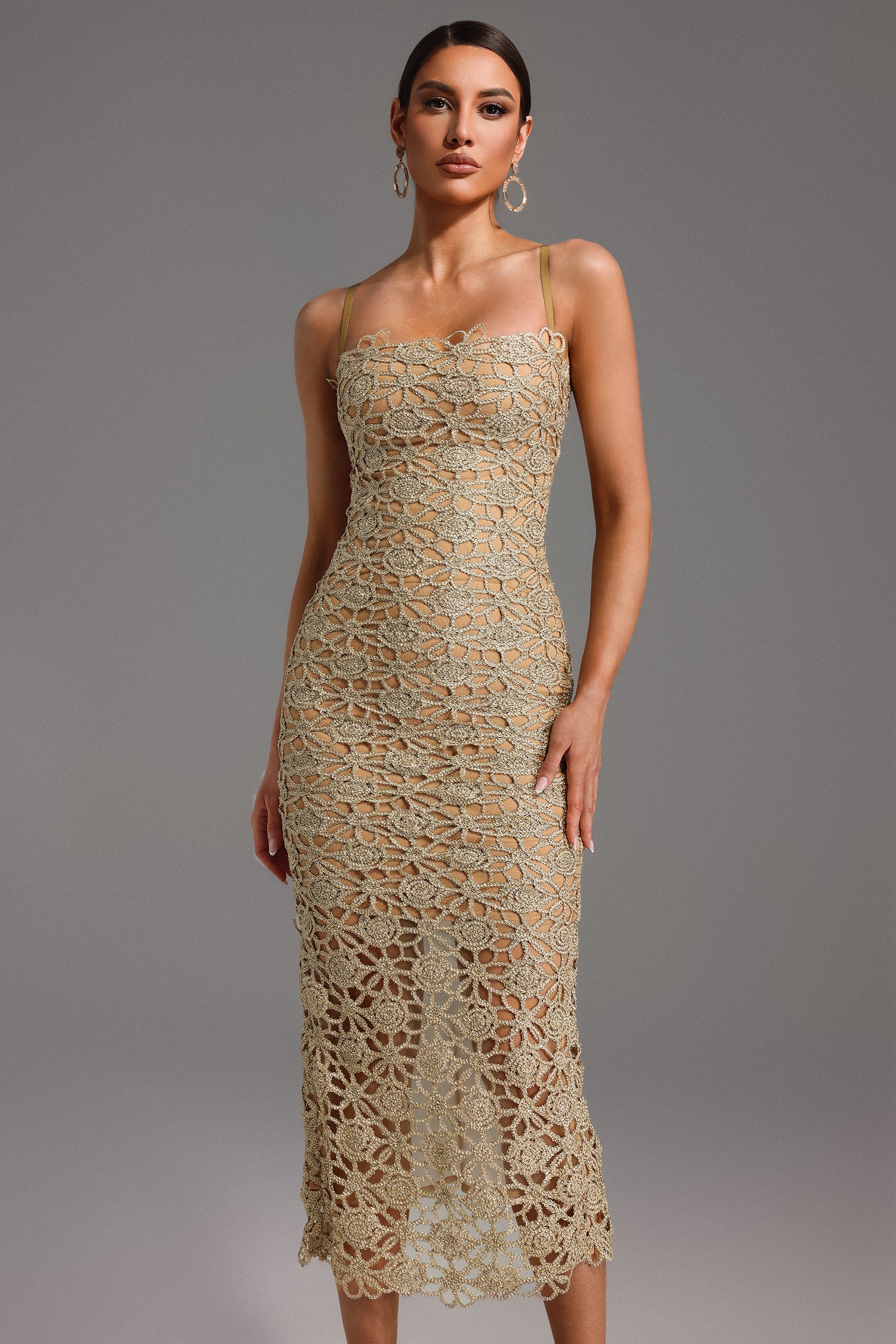 Lelia Sleeveless Hollow Out Slit Midi Dress	