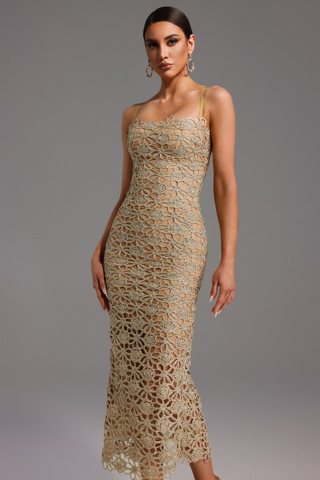 Lelia Sleeveless Hollow Out Slit Midi Dress	