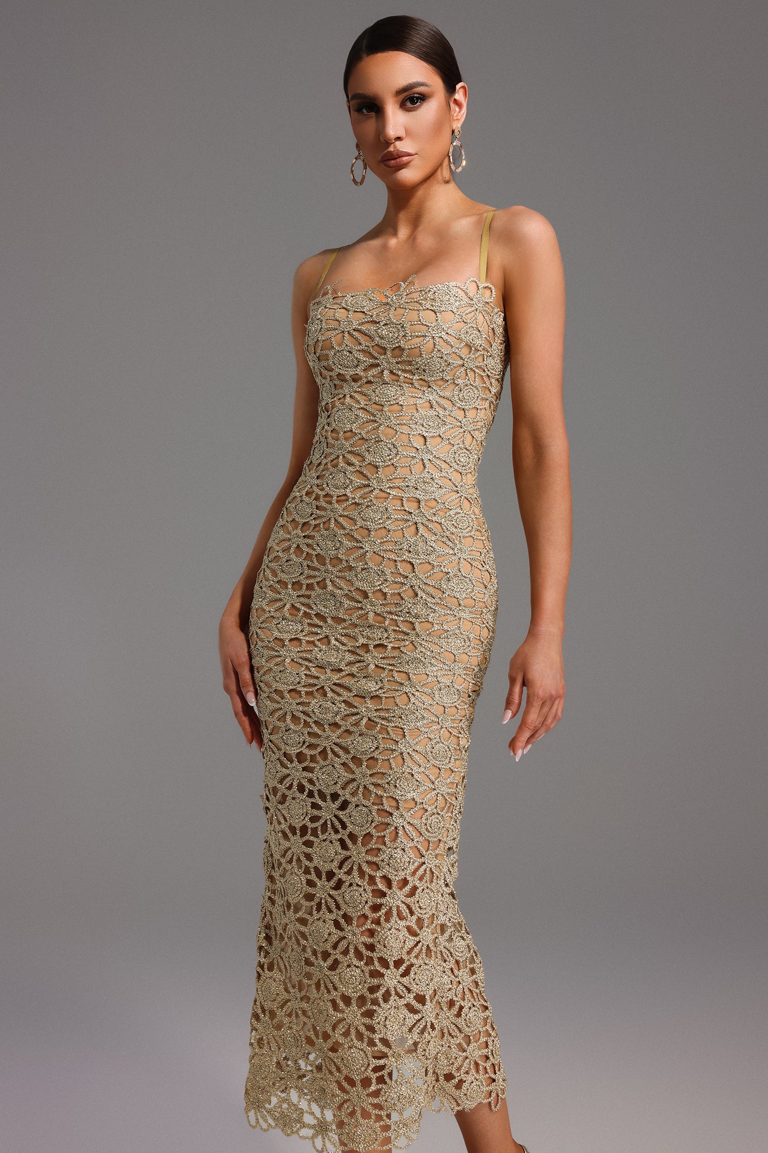Lelia Sleeveless Hollow Out Slit Midi Dress	