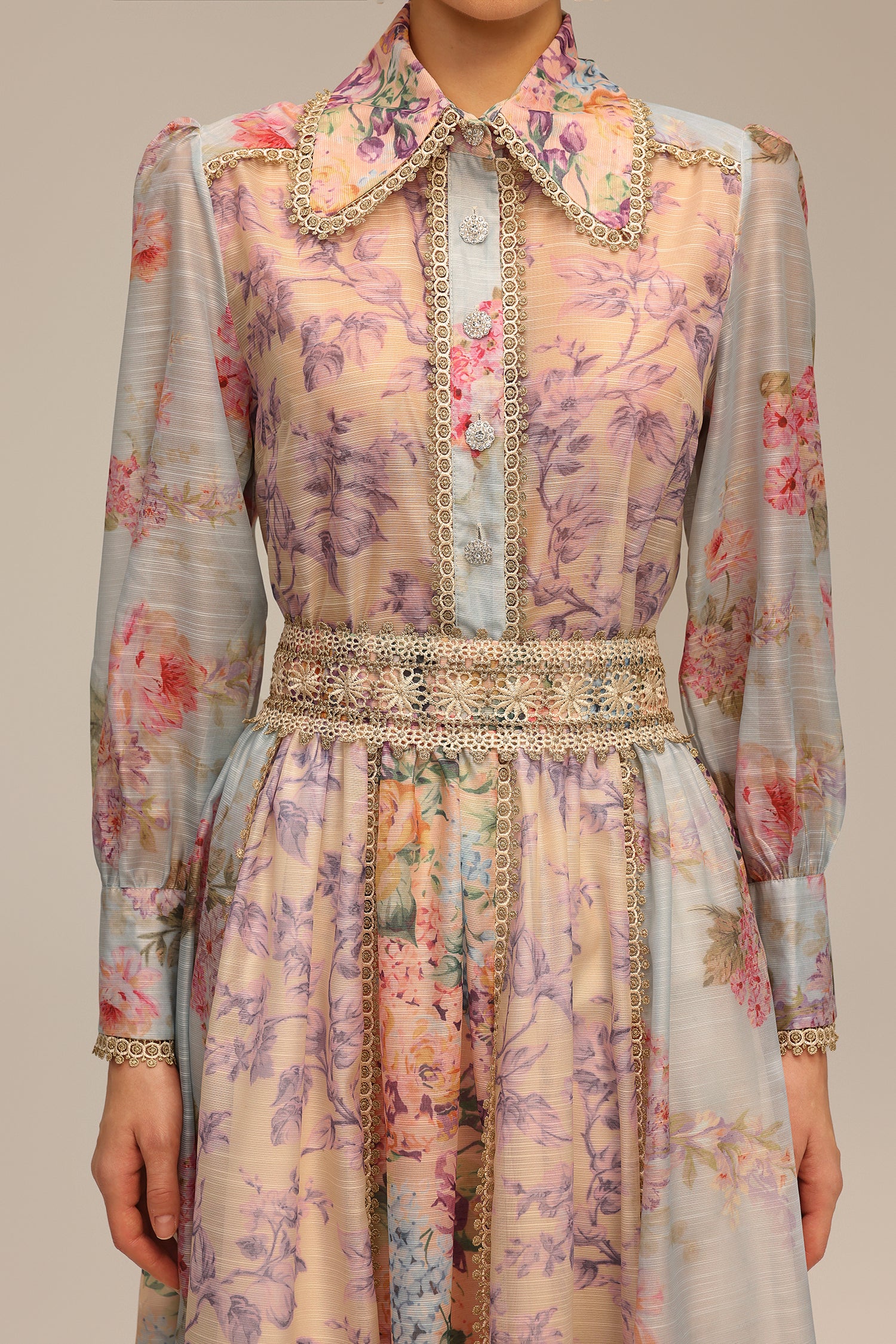 Ruby Long Sleeve Floral Printed Lace Top And Skirt Two-Piece Set	