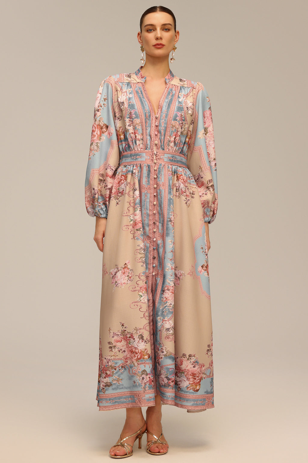Dorte Long Sleeve Floral Printed Maxi Dress	